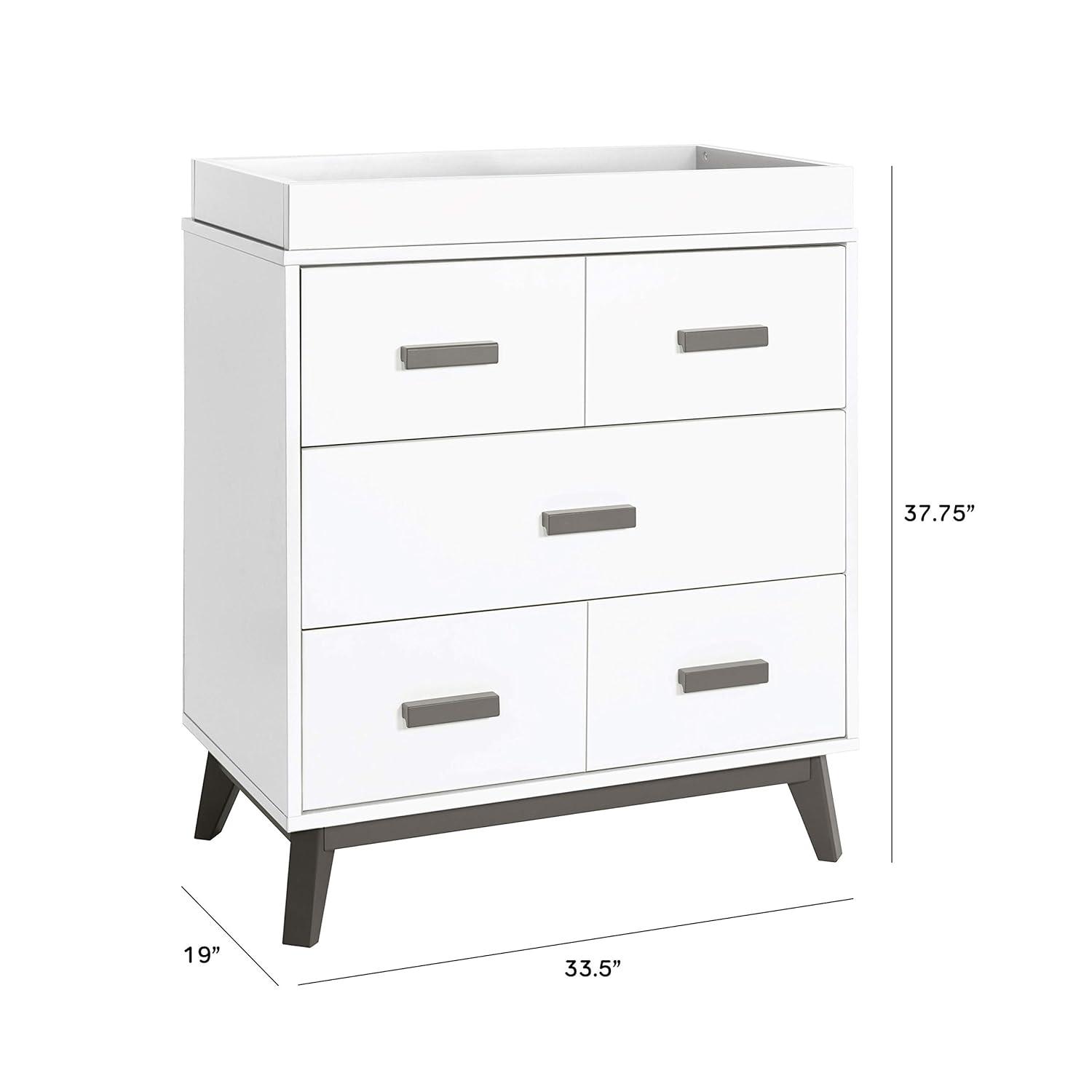 Slate and White Mid-Century Modern 3-Drawer Changer Dresser