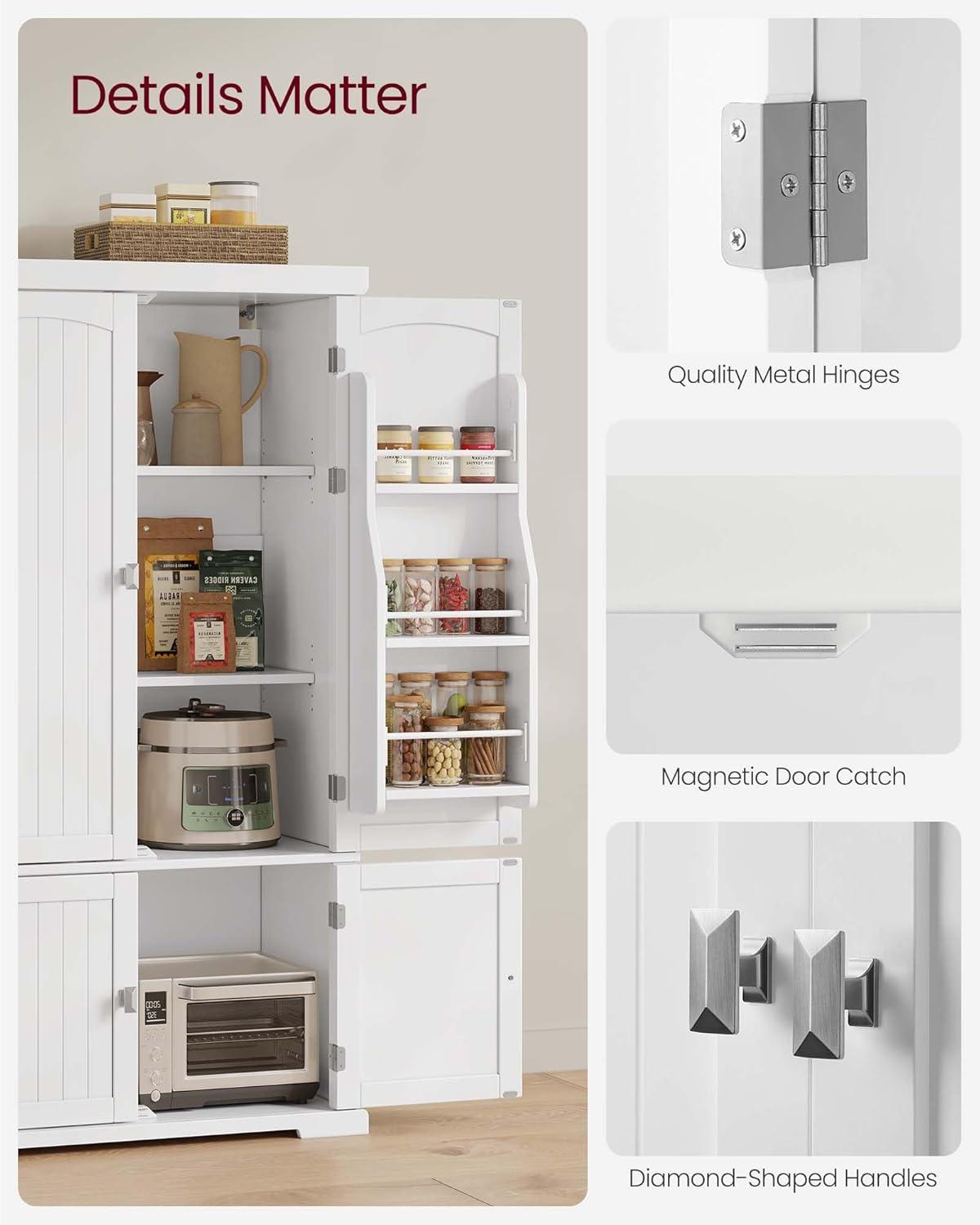 White Freestanding Tall Kitchen Pantry Cabinet with Adjustable Shelves