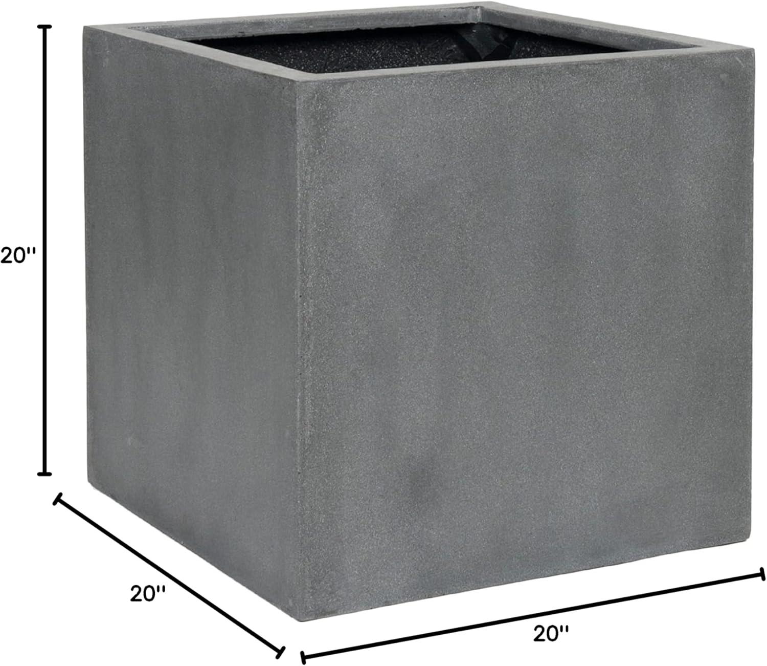 Matte Gray Fiberstone Square Cube Planter, 20"