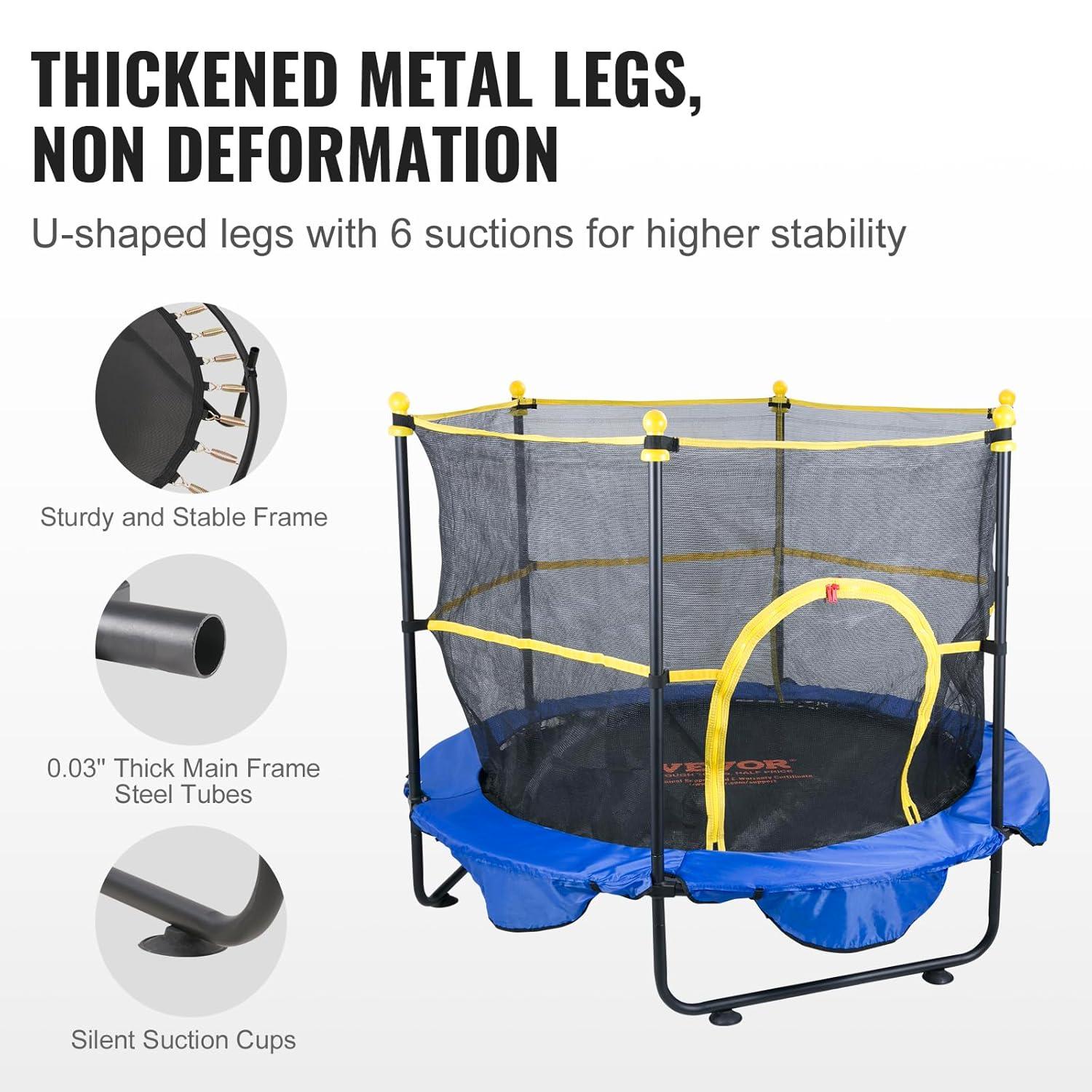 VEVOR 60" Trampoline for Kids Mini Toddler Trampoline with Net Indoor Outdoor
