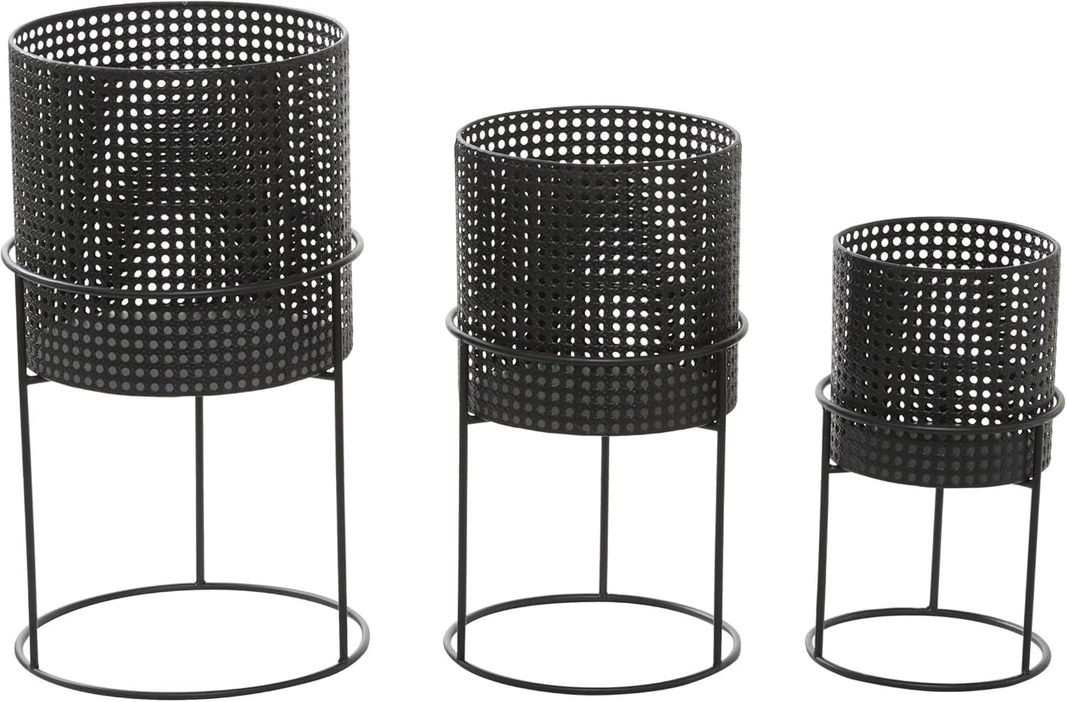 Set of 3 Metal Punched Planter Black - CosmoLiving by Cosmopolitan: Indoor/Outdoor, No Assembly Required, Decorative