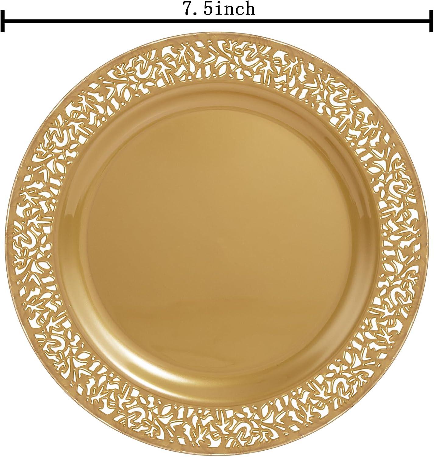 I00000 60pcs Plastic Gold Plates,10.25 inch Gold Rimmed Dinner Plates, White Disposable Plates, Parties or Wedding