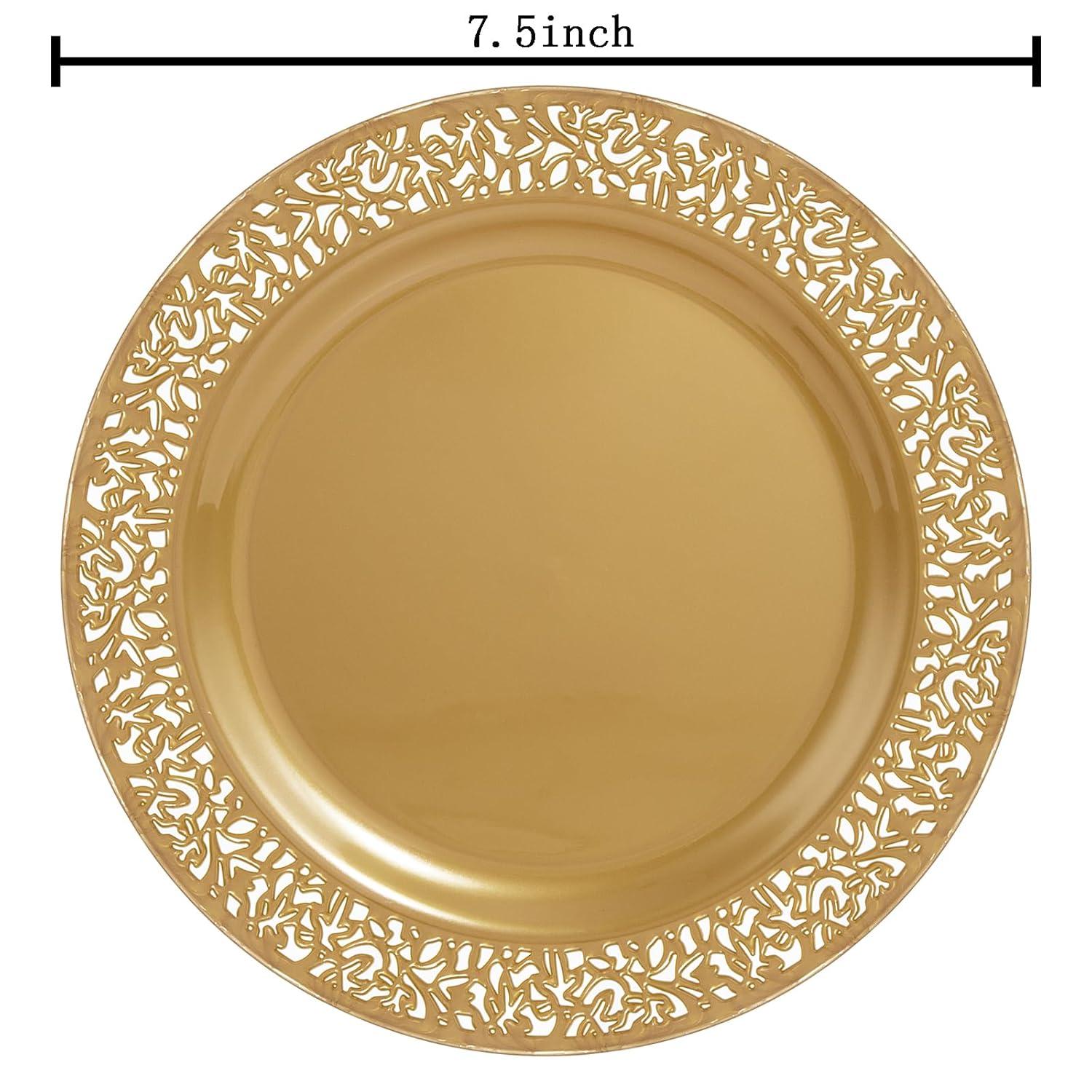 I00000 60pcs Plastic Gold Plates,10.25 inch Gold Rimmed Dinner Plates, White Disposable Plates, Parties or Wedding