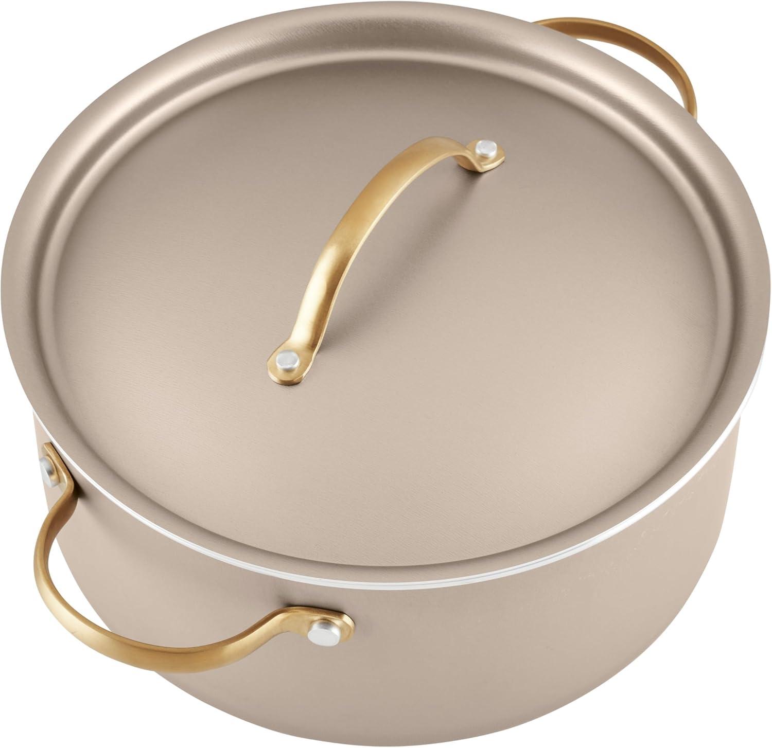 Champagne Nonstick Aluminum Cookware Set with Gold Handles, 12 Piece