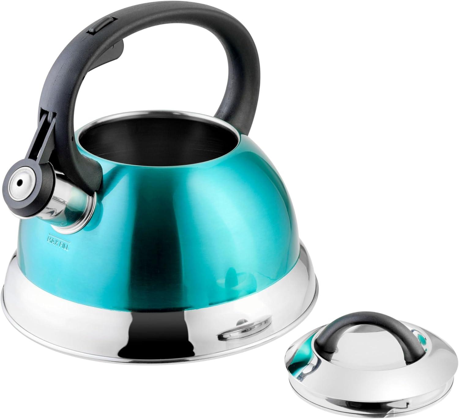 Mr. Coffee Flintshire 1.75 Quart Whistling Stovetop Tea Kettle in Turquoise