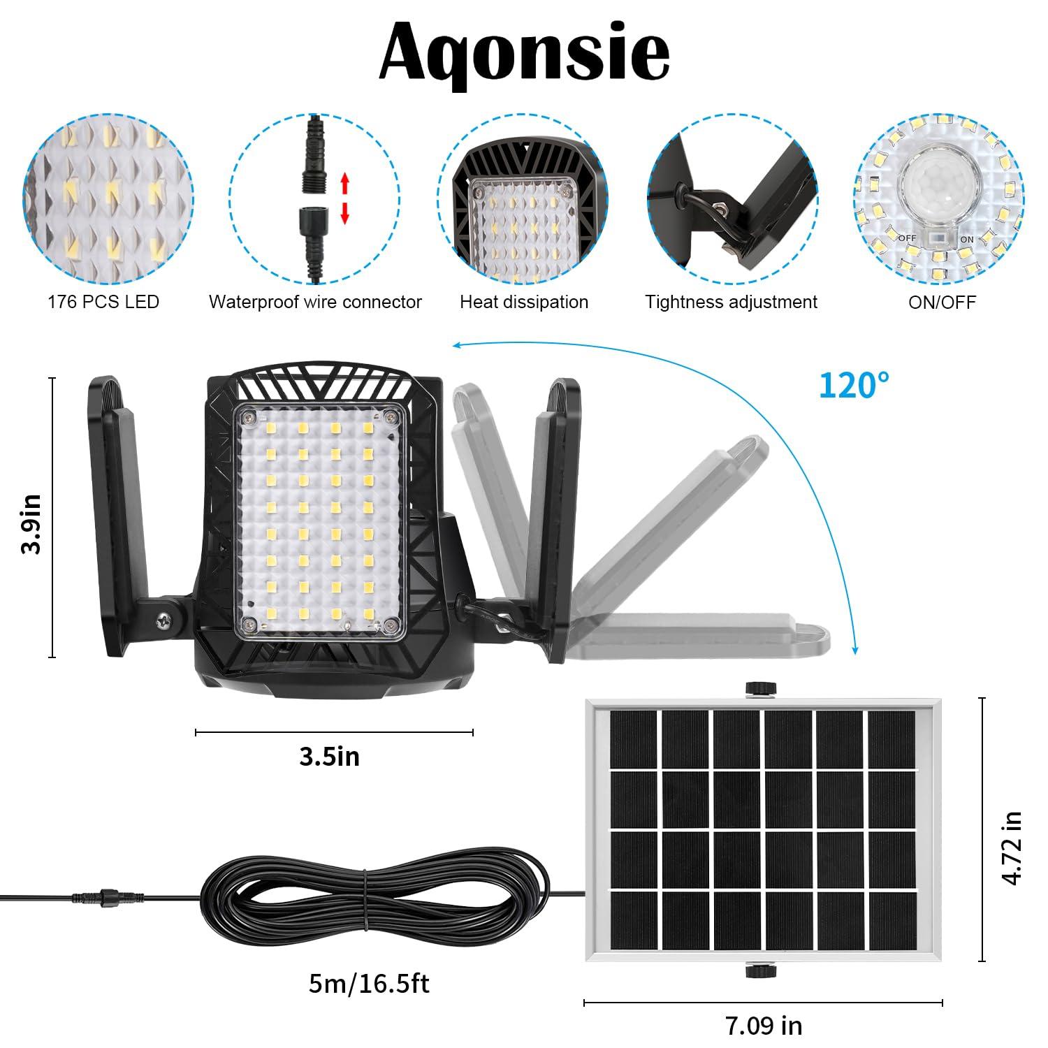 Aqonsie Solar Shed Light Outdoor Indoor, 176LED Solar Powered Motion Sensor Pendant Light Daytime Available, Solar Indoor Lights with 5 Lighting Modes & Remote for Shed Gazebo Barn Garage Home