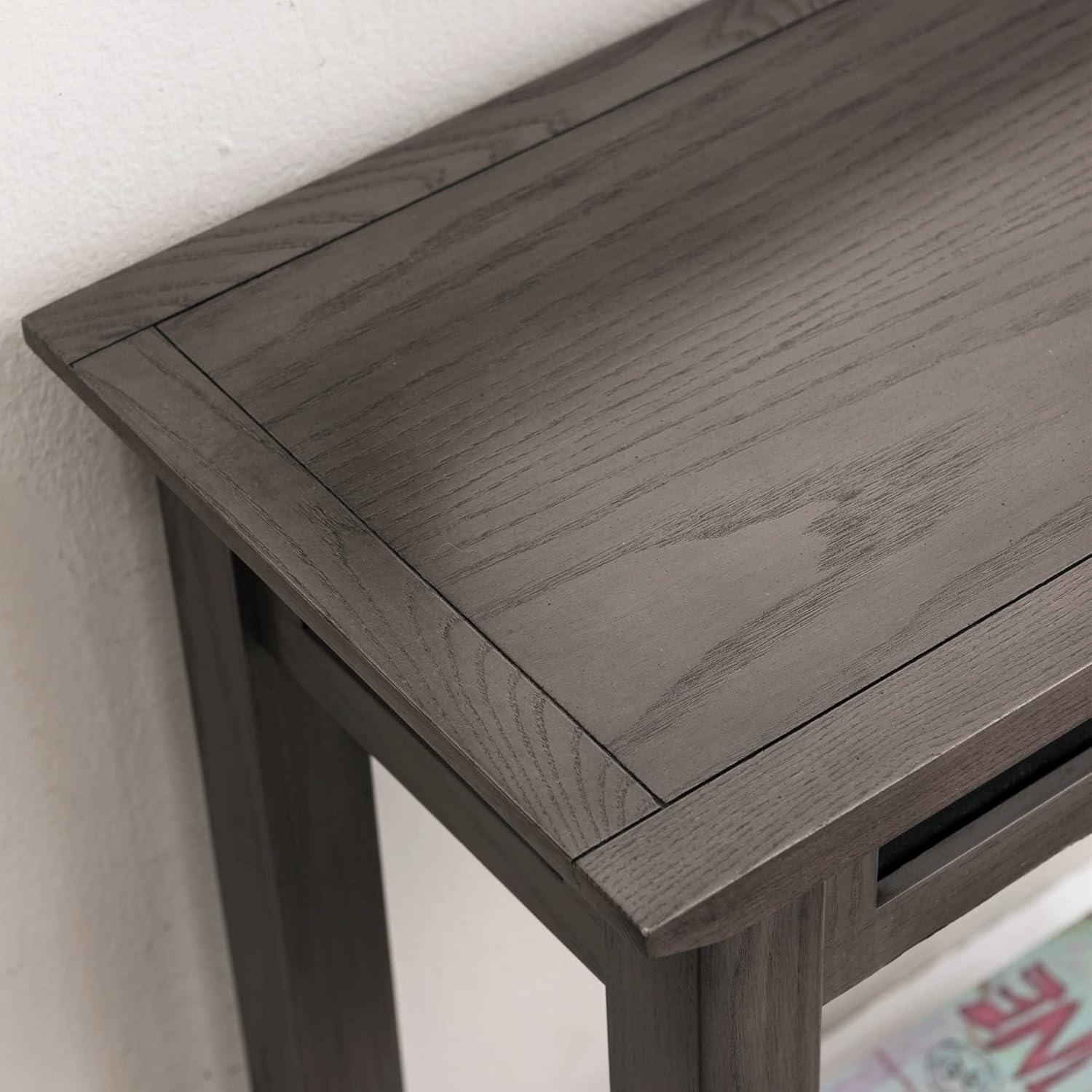 Smoke Gray Oak Console Table with Slate Tile and Shelf