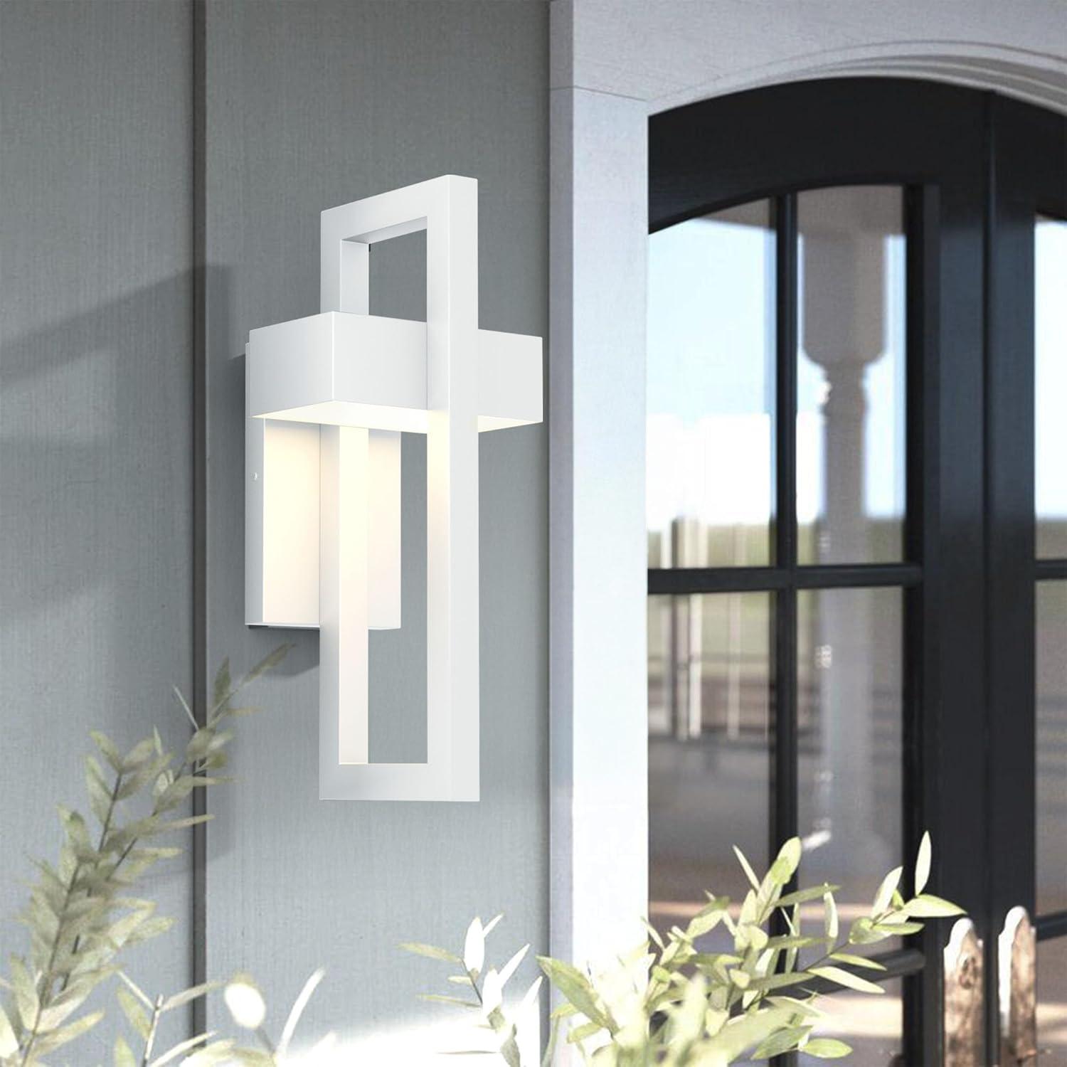 LamQee 2 Packs Modern Outdoor Wall Lights 3000K Integrated LED Outdoor Wall Sconces Lighting, Contemporary Exterior Lighting Fixtures Outside Wall Mount Lights for House Porch Door Garage, Matte White