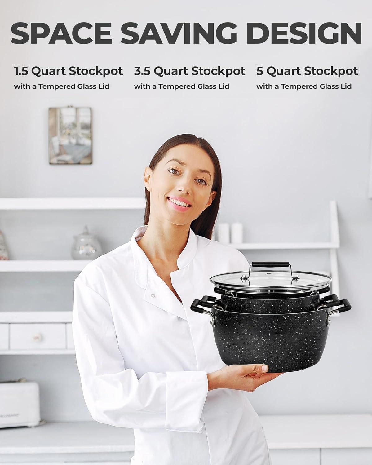 Granitestone Granitestone 6 Piece Stackable Nonstick Nesting Pots with Lids, Dishwasher Safe