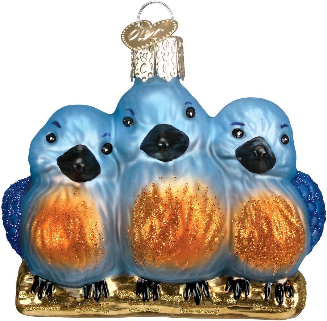 Feathered Friends Blue and Orange Glass Christmas Ornament