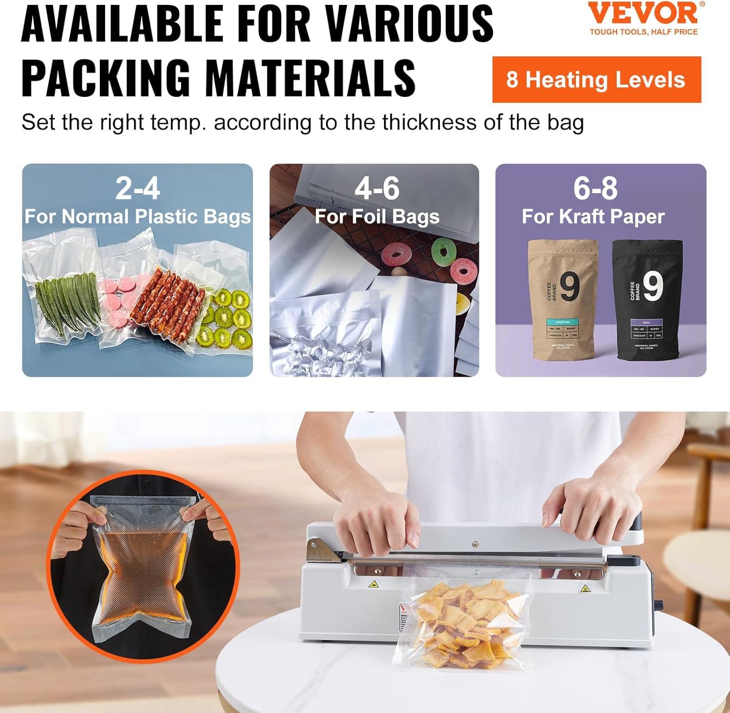VEVOR VEVOR 12" Aluminum Hand Impulse Heat Sealer Machine Poly Plastic Bags Sealing