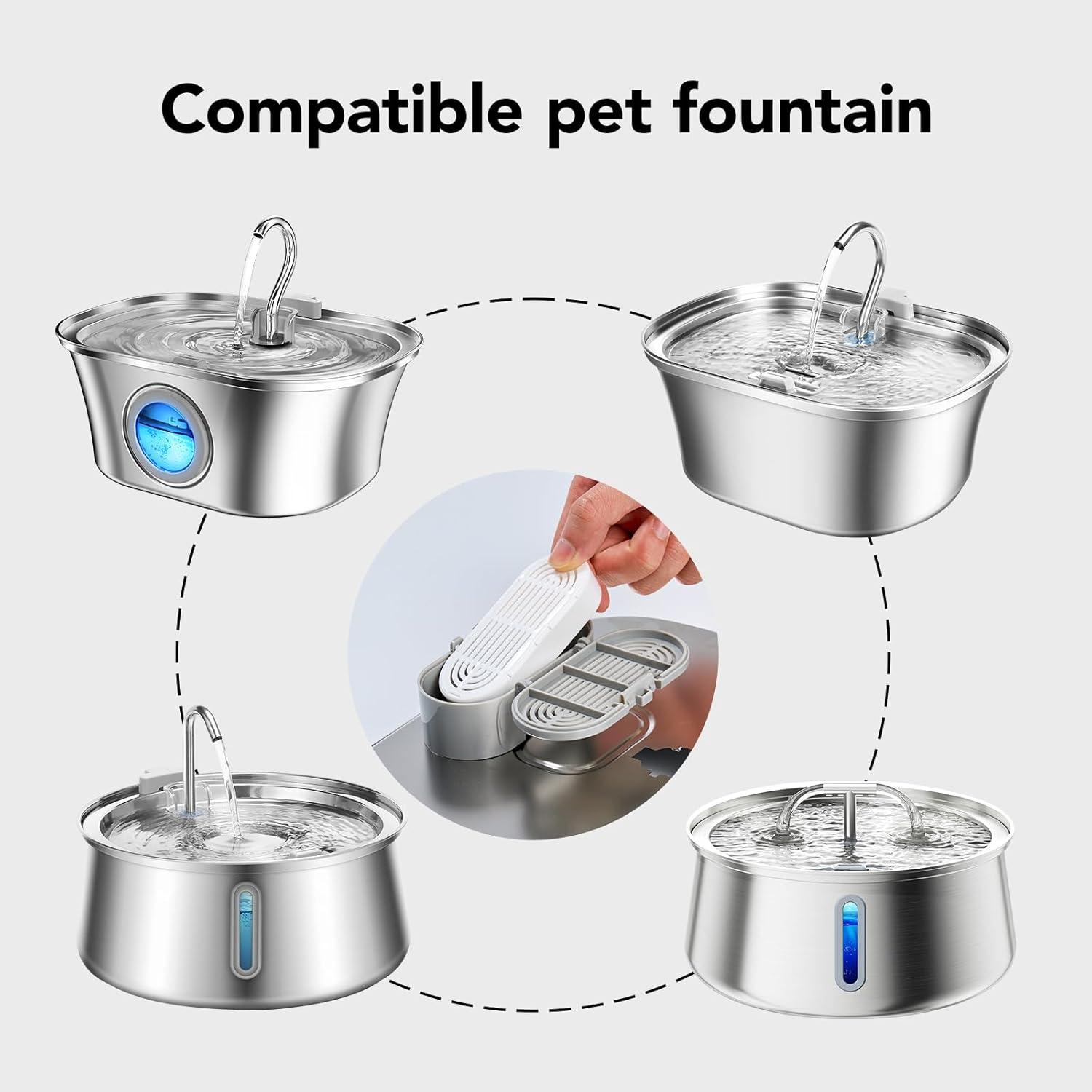 HICC PULE 108oz/3.2L Stainless Steel Cat Water Fountain - Ultra-Quiet Dog Water Dispenser with 3 Packs Filters & 3 Sponges Foam Filters