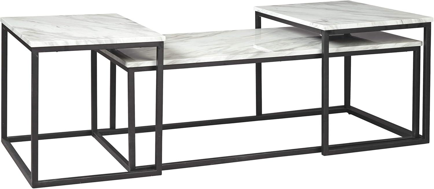 Contemporary Black Metal Frame Rectangular Marble Top 3-Piece Table Set