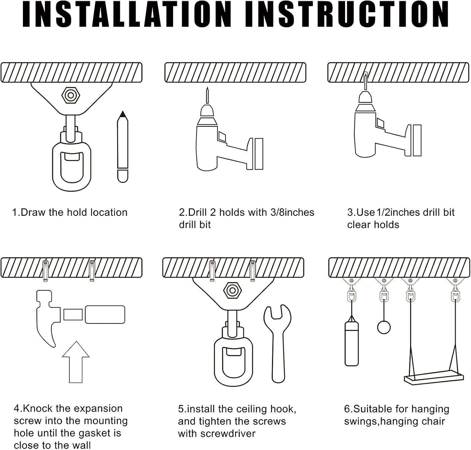 Heavy Duty Swing Hangers for Wooden Sets 2000 LB Capacity Hammock Hanger 360 Swivel Stainless Steel Swing Hardware Accessories 2 Packs for Porch Playground Yoga Heavy Bag