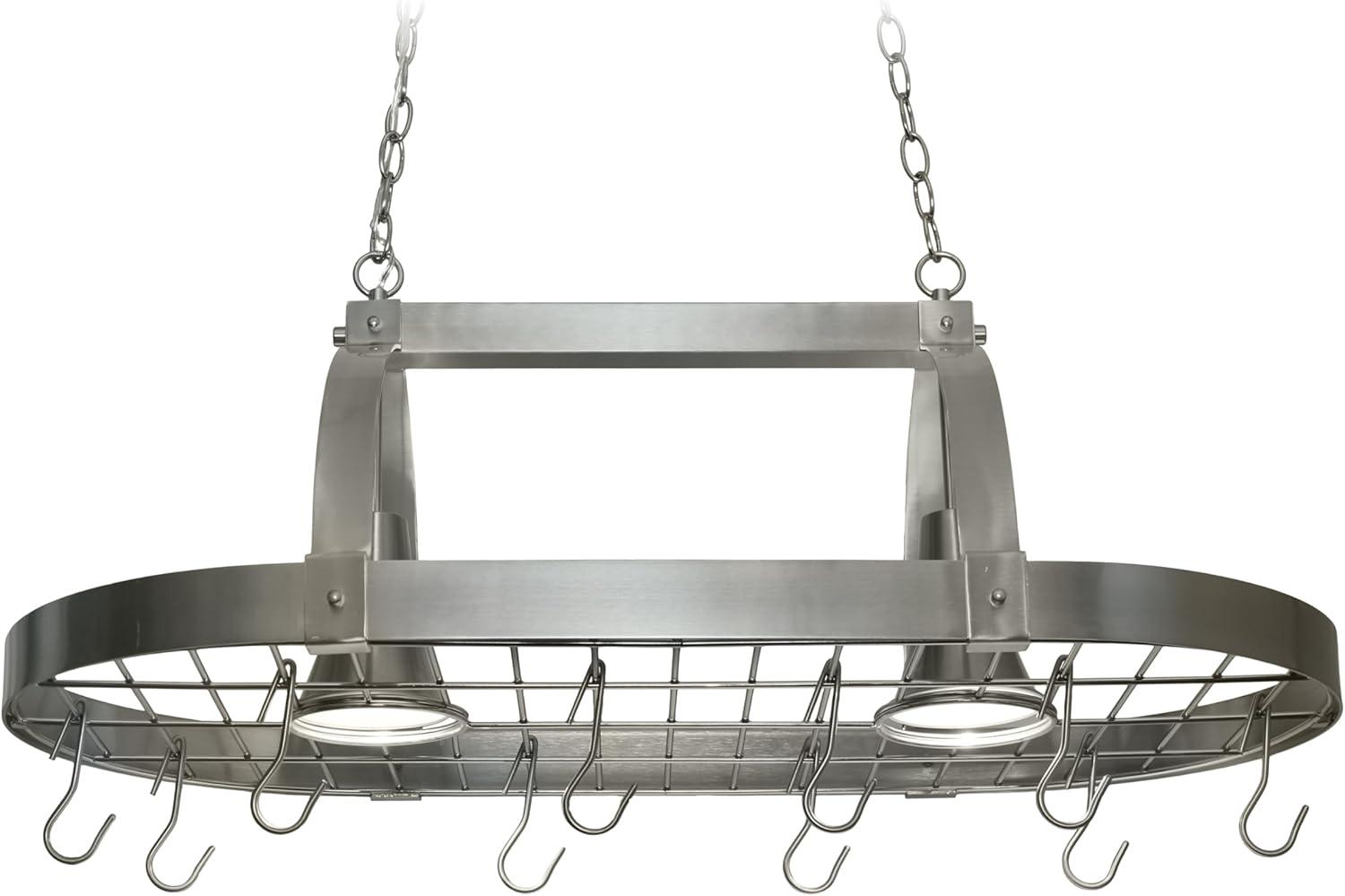 Brushed Nickel 2 Light Kitchen Pot Rack with Downlights