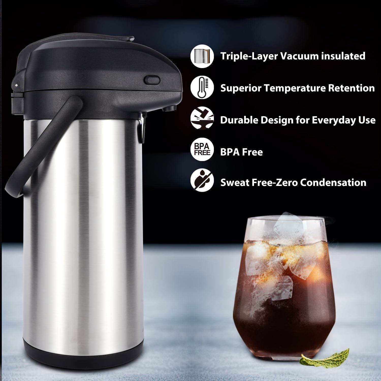 Heritage66 Advanced Thermal Coffee Carafe -Triple Wall Vacuum Insulated Flask- Thermos Keeping Beverages Hot for 12 Hours /24 Hours Cold Tea, Water, and Coffee Dispenser (3 Liter / 101 Oz)