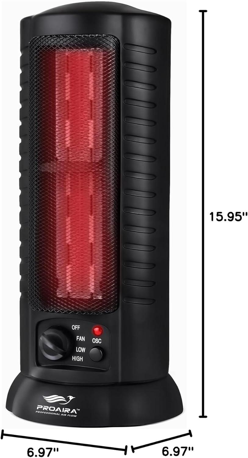 Proaira Black Ceramic Electric Tower Space Heater with Thermostat