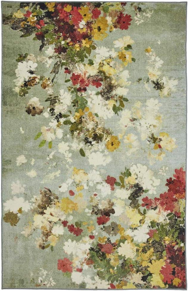 Blue Floral Tufted Synthetic 5' x 8' Area Rug