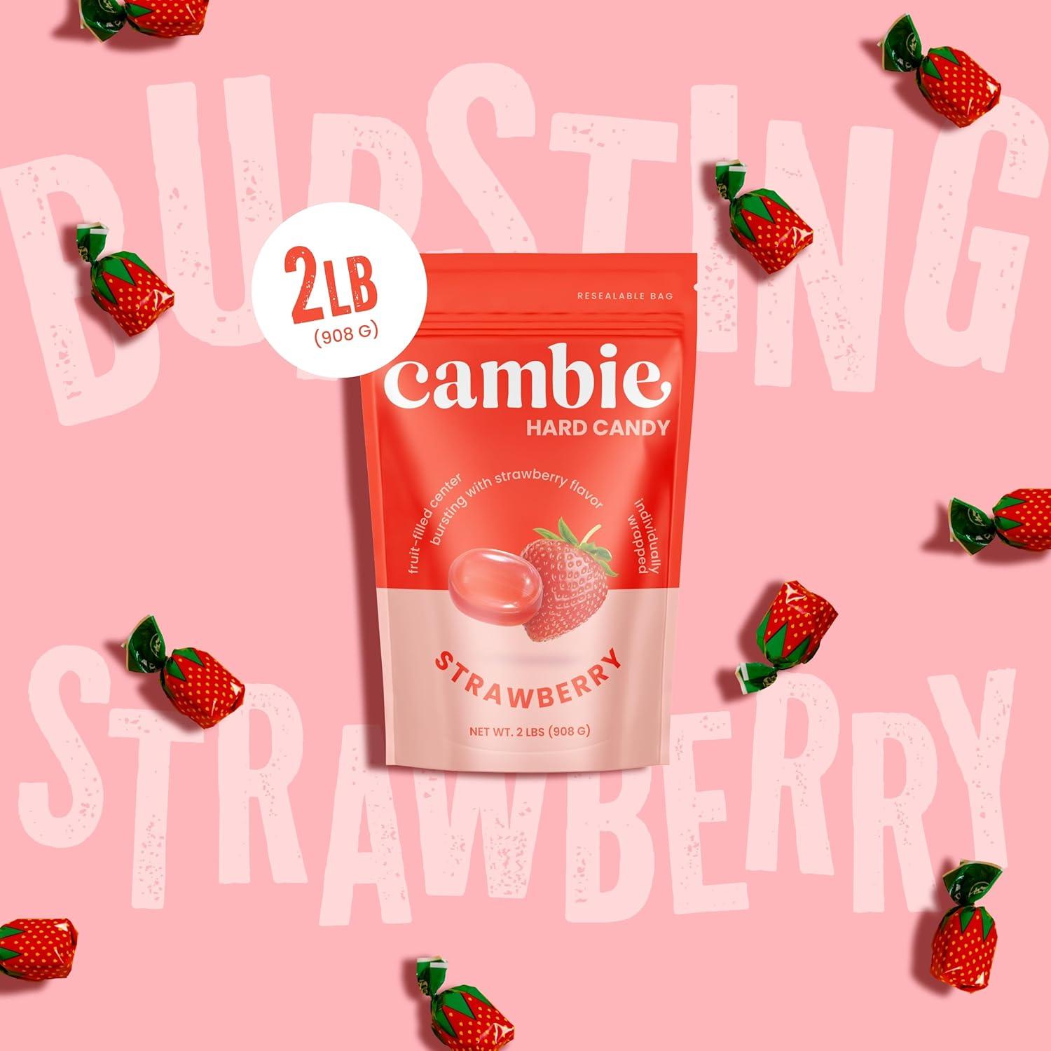 Strawberry Filled Hard Candy - Individually Wrapped Strawberry Bon Bons Candy 2 Pound Bulk Bag - Holiday Candy