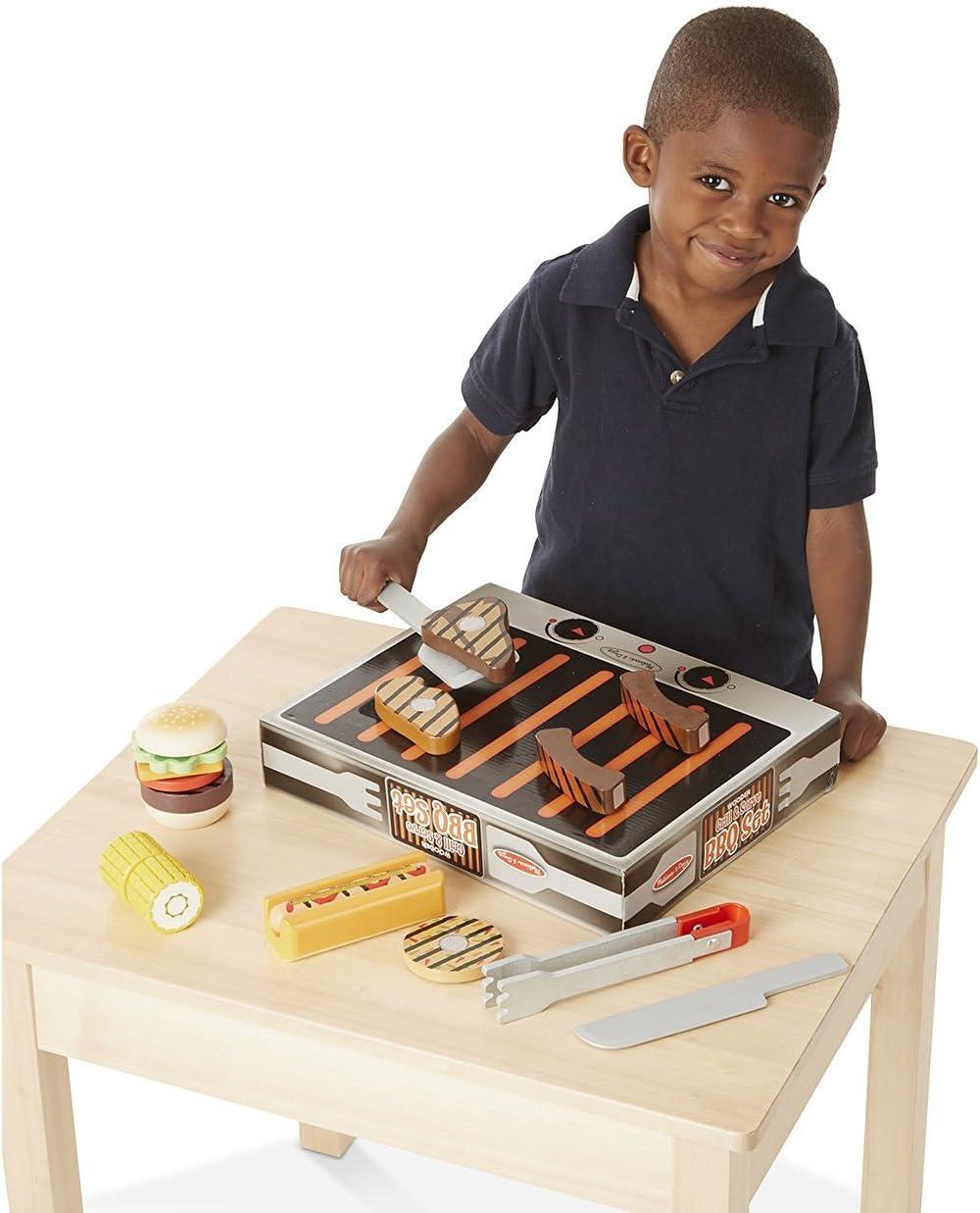 Melissa & Doug Grill and Serve BBQ Set (20 pcs) - Wooden Play Food and Accessories