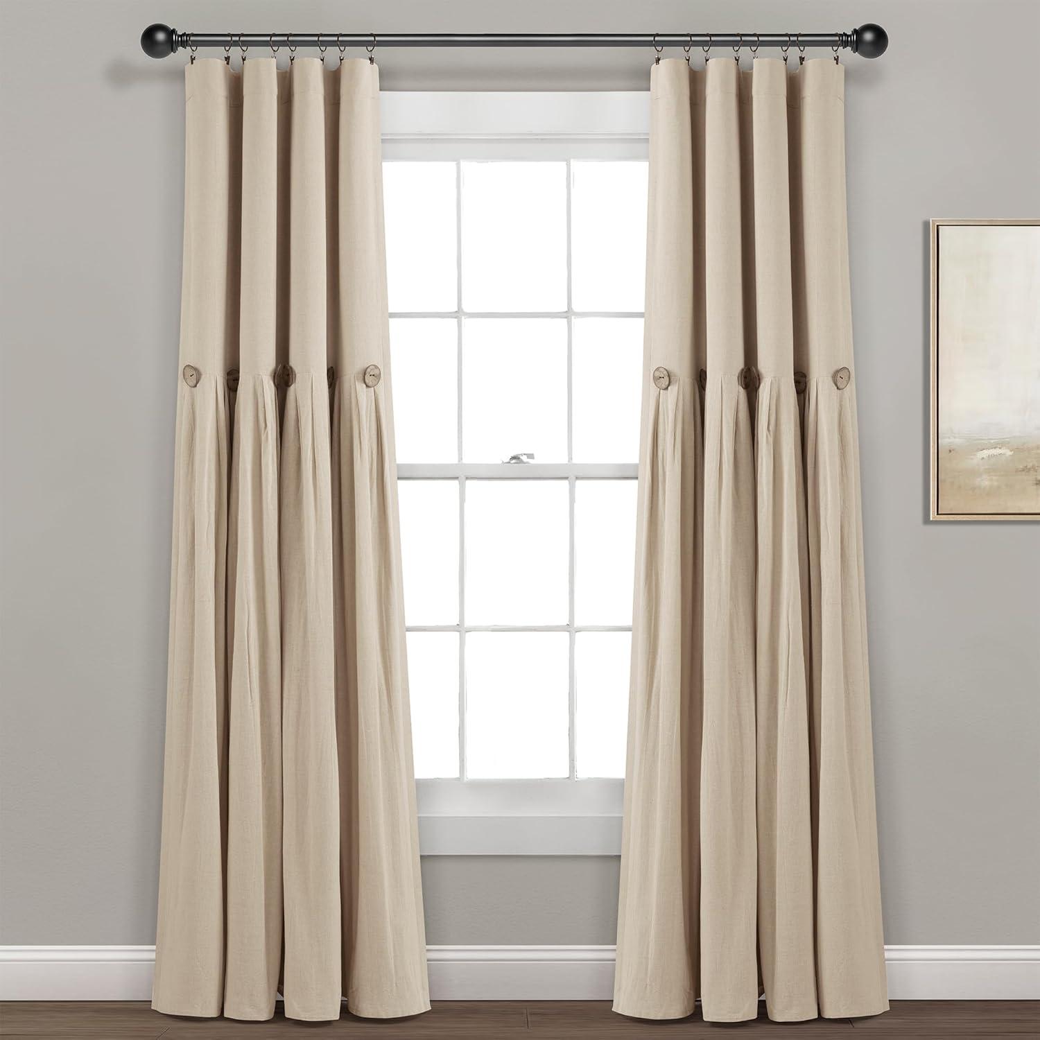 Lush Decor Linen Button Cotton Blend Blackout Thermal Rod Pocket Single Curtain Panel & Reviews | Wayfair