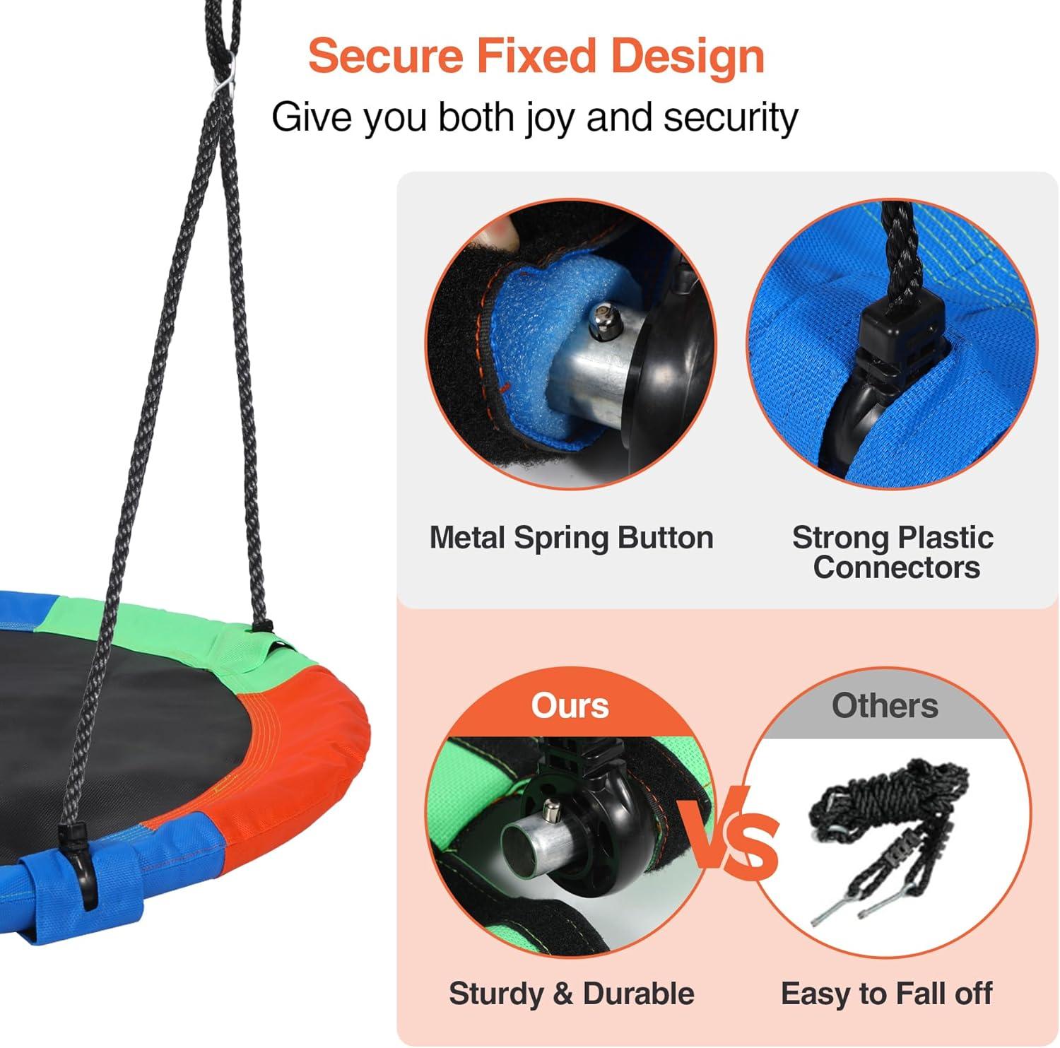 43" Saucer Tree Swing for Kids Adult, 600Lb Weight Capacity Large Disc Round Swing for Kids, Tree Swings for Backyard, for Indoor and Outdoor Playground, Multicolor, for Kids