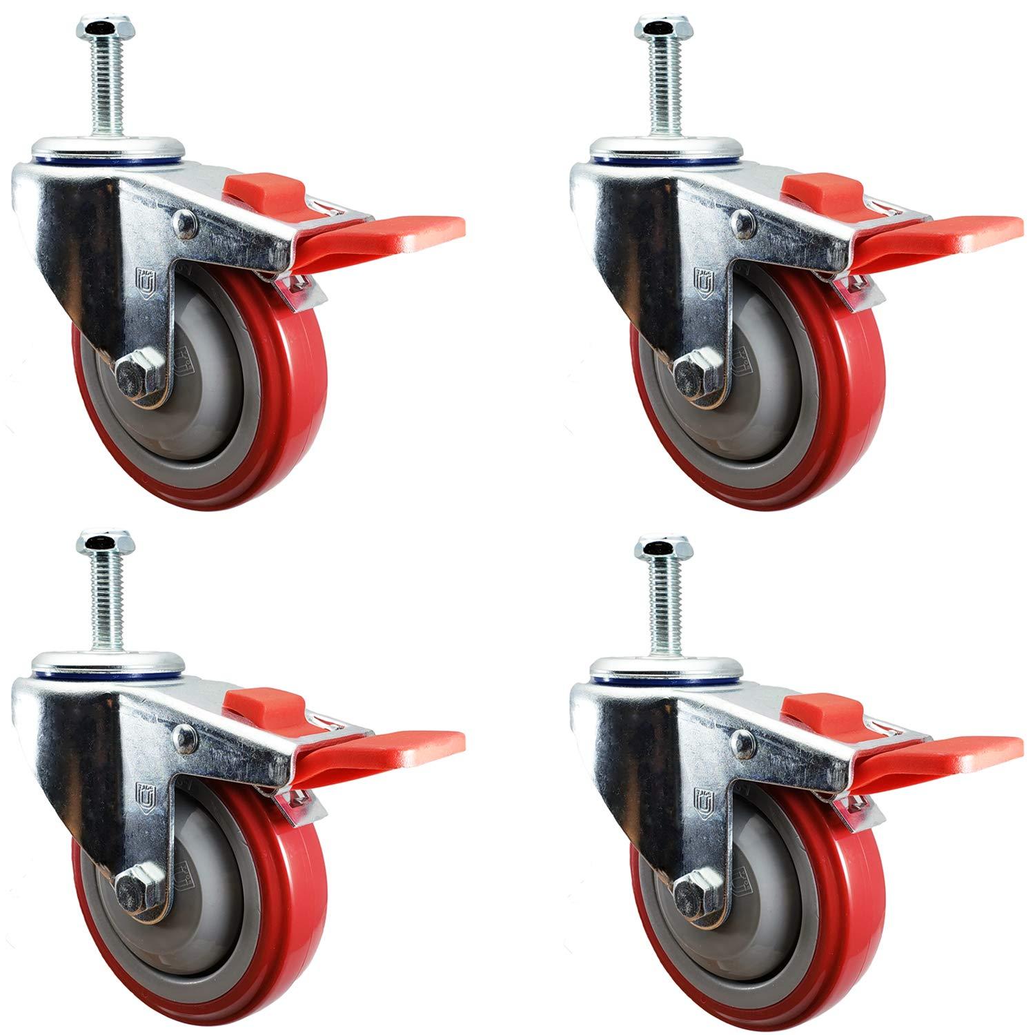 4 Inch Red Polyurethane Total Lock Caster Set of 4