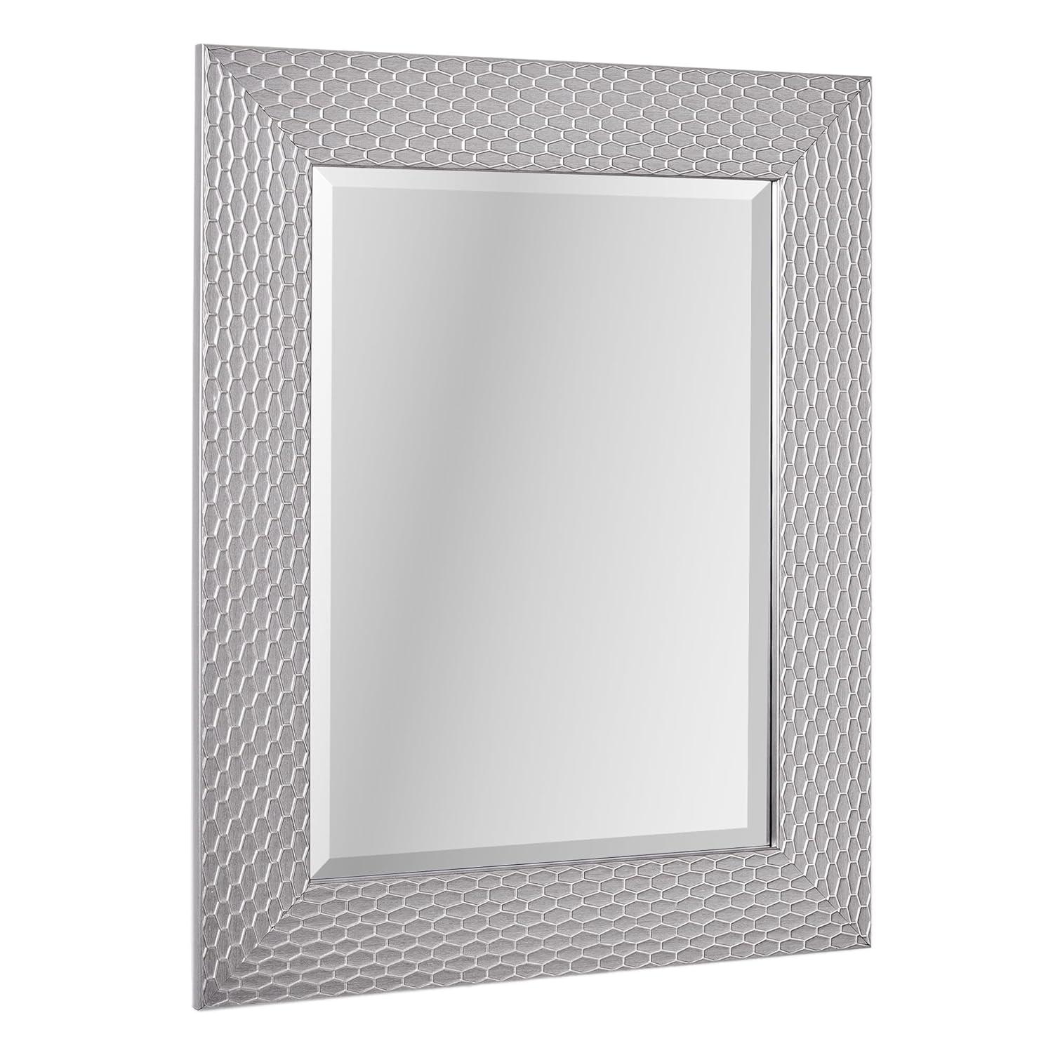 Head West Champagne Silver Honeycomb Embossed Framed Beveled Wall Mirror - 25.5" x 31.5"