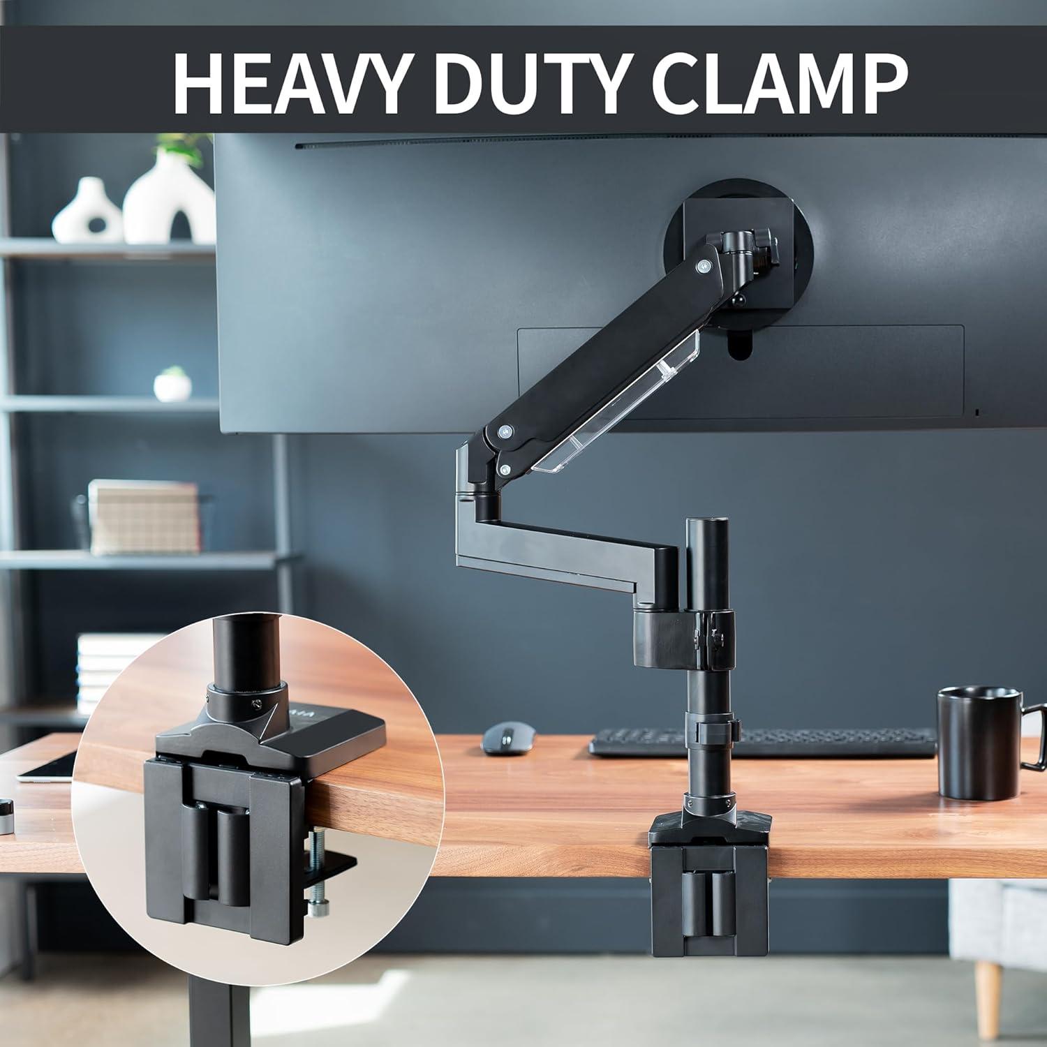Black Aluminum Single Monitor Desk Mount with Pneumatic Arm