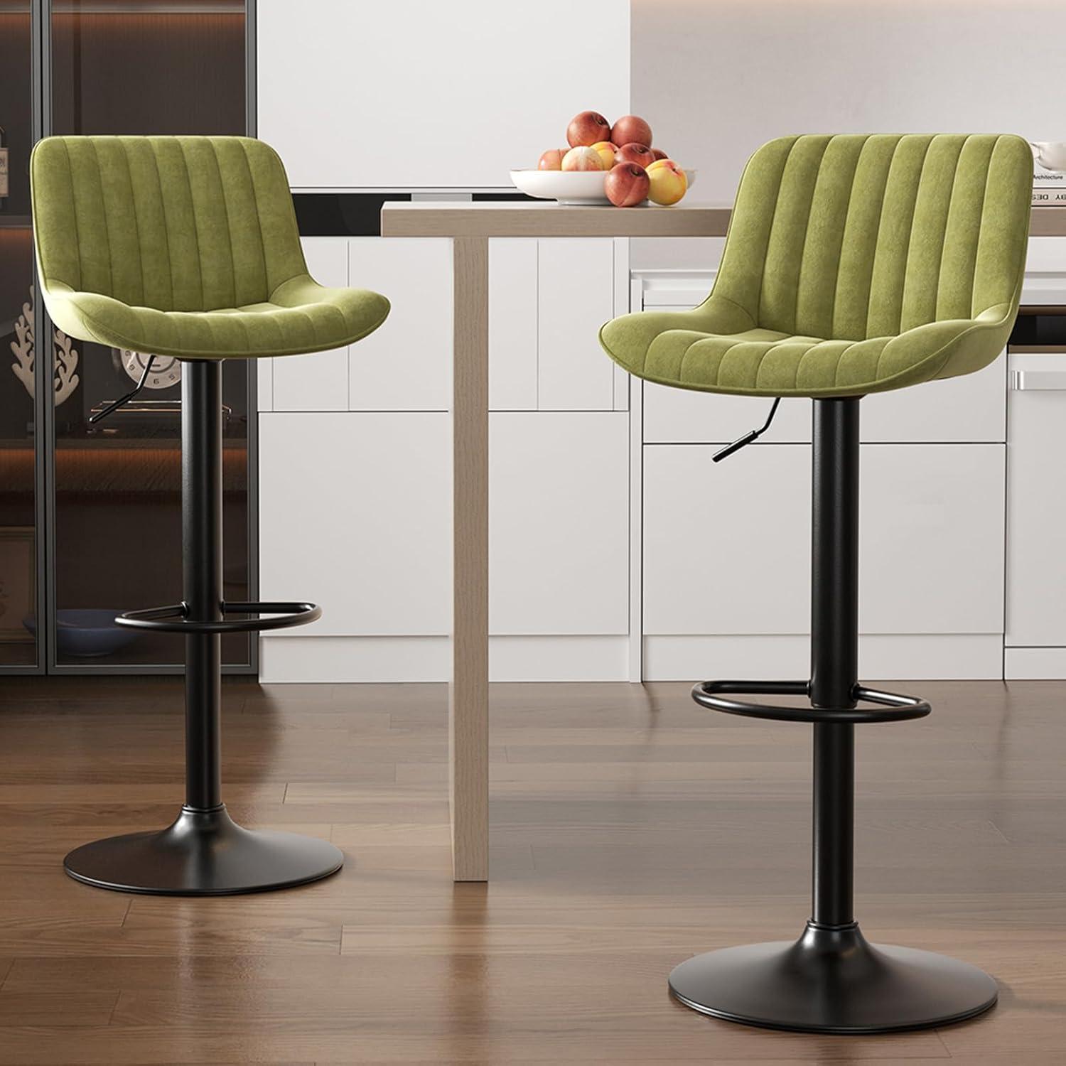 Hawsaiy Adjustable Bar Stools Set of 2, Swivel Counter Height Bar Chairs with Back, Modern Technical Fabric Barstools for Kitchen Island & Home, Green