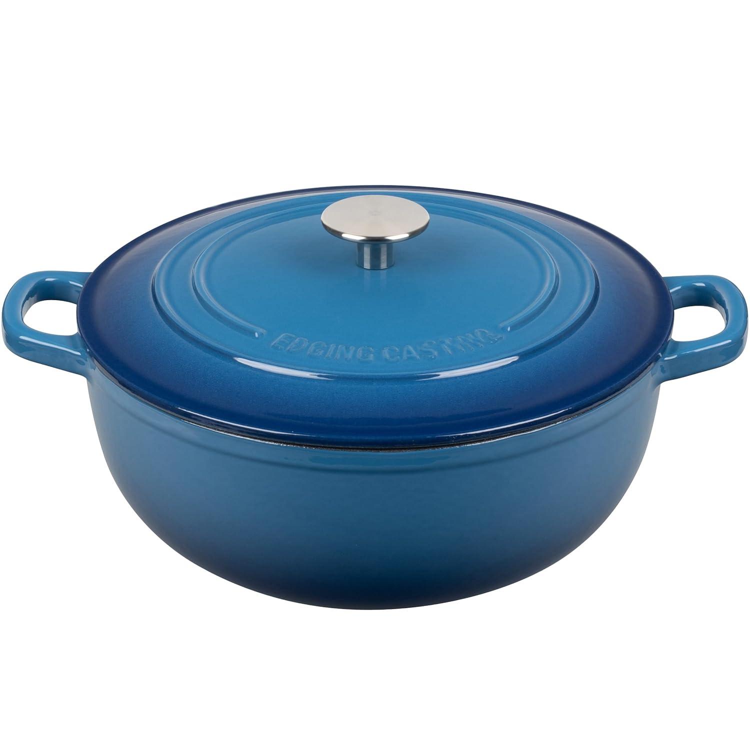 Enameled Cast Iron Dutch Oven Pot with Lid for Sourdough Bread Baking, Bread Dutch Ovens, Cooking Pots, 5 Quart, Slateblue