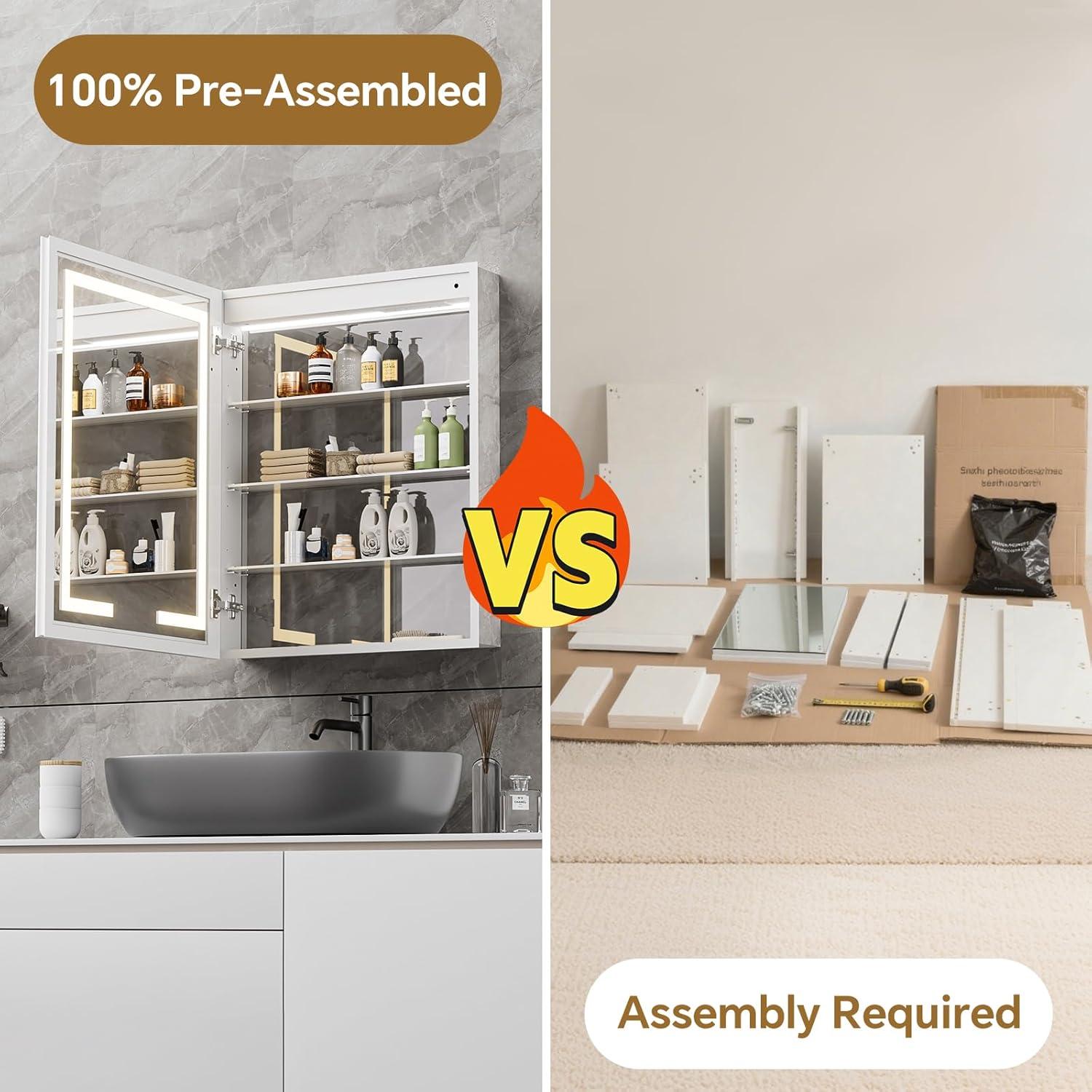 Ebern Designs Christhilde Medicine Cabinet with LED Mirror for Bathroom, Defog, Stepless Dimming, 3 Color Change, 2 Outlets, 2USB