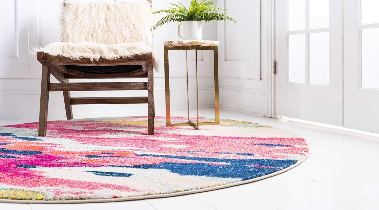 Unique Loom Estrella Collection Area Rug - Laurnell (6' 1" Round Pink/Orange)