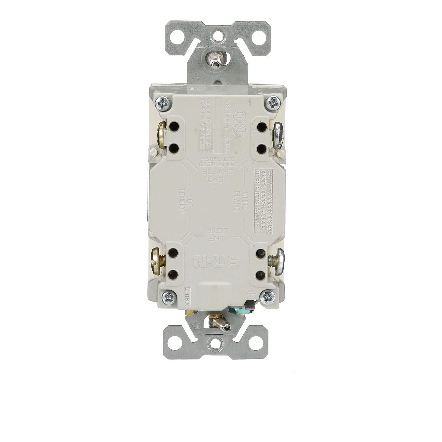 EATON TRSGFA15LA Aaron Hart 15A 125V Tamper Resistant GFCI Receptacle with Audible Alarm, Light Almond