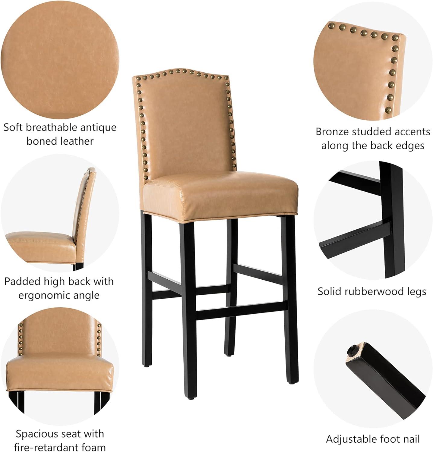 Set of 2 Upholstered PU Barstools with Studded Decor - Glitzhome