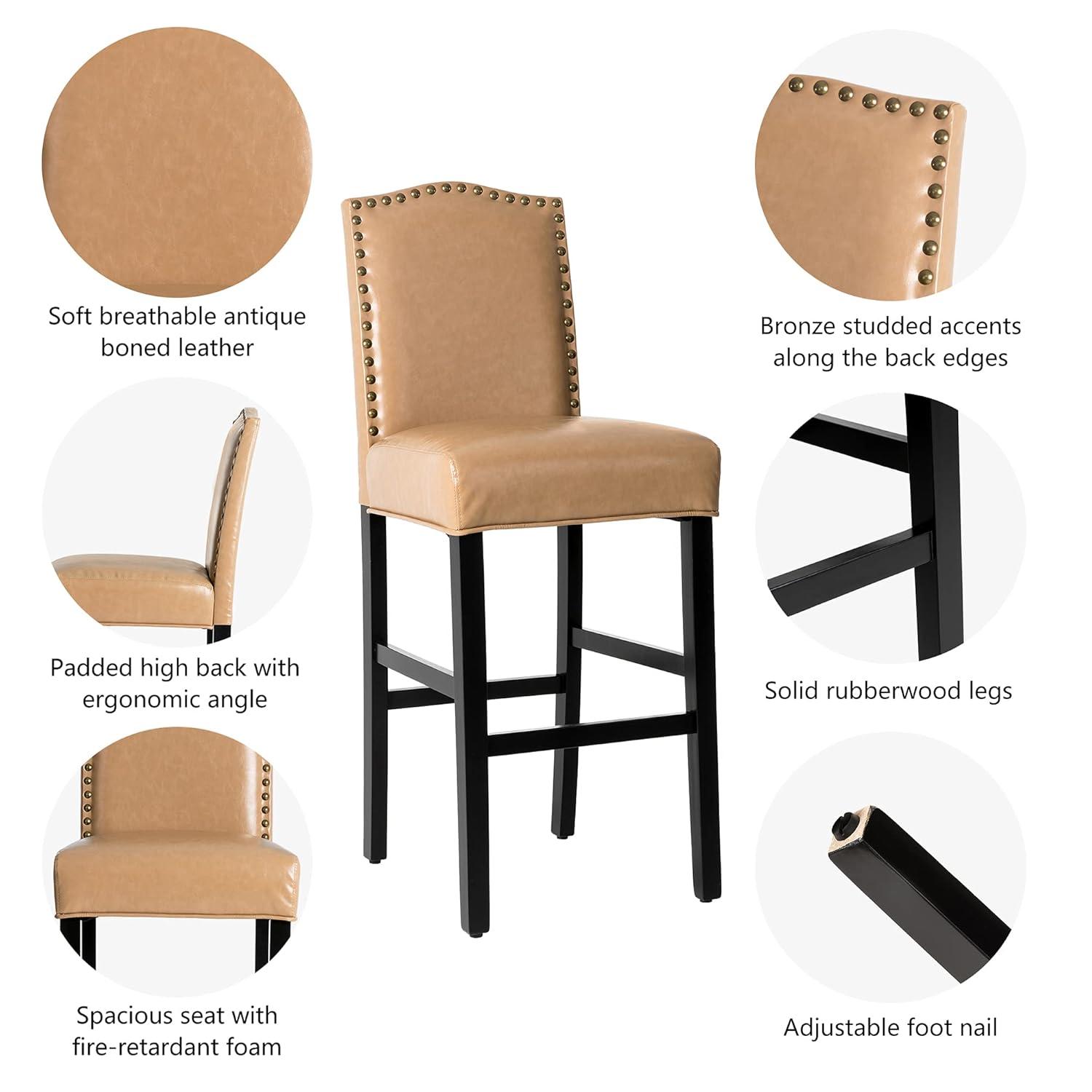 Set of 2 Upholstered PU Barstools with Studded Decor - Glitzhome