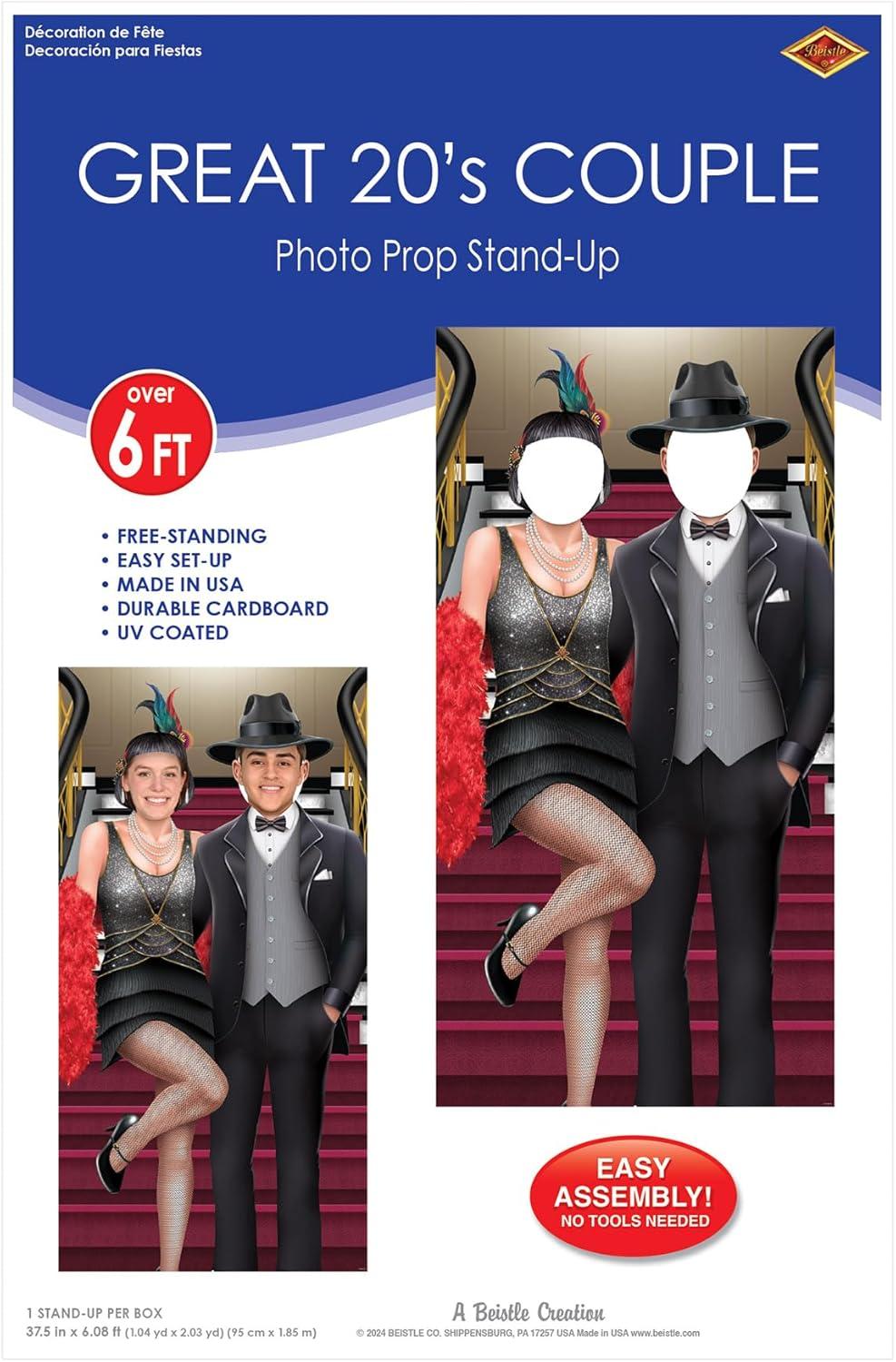 Roaring 20's Couple Photo Prop Stand-Up in Black and White