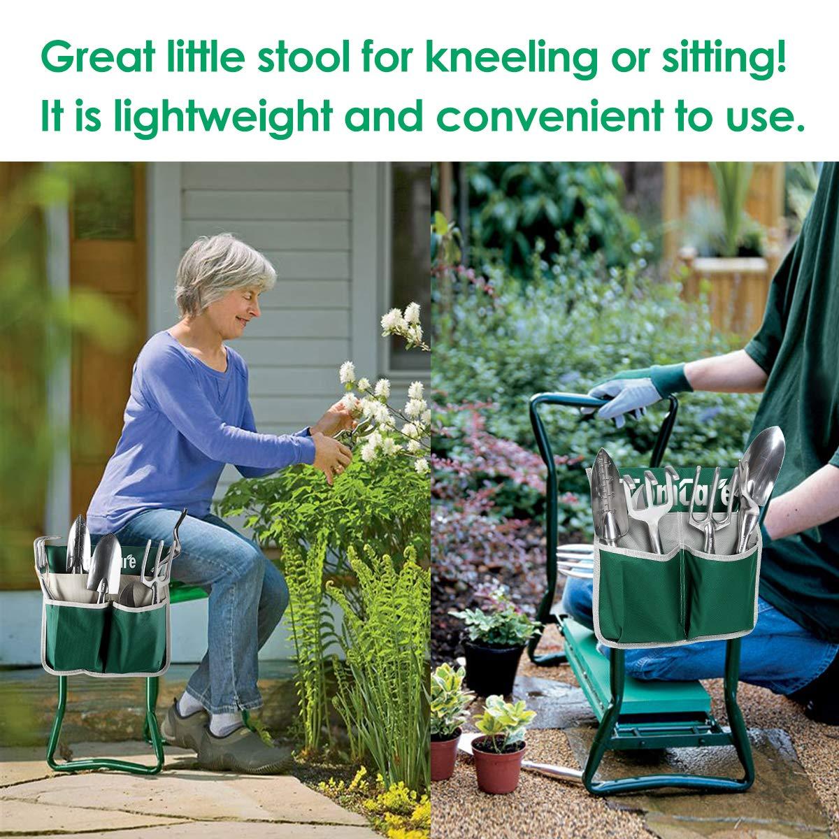 TomCare Upgraded Garden Kneeler Seat Widen Soft Kneeling Pad Garden Stools Garden Bench with 2 Large Tool Pouches Outdoor Foldable Gardening Gifts for Women Men Gardeners, Green