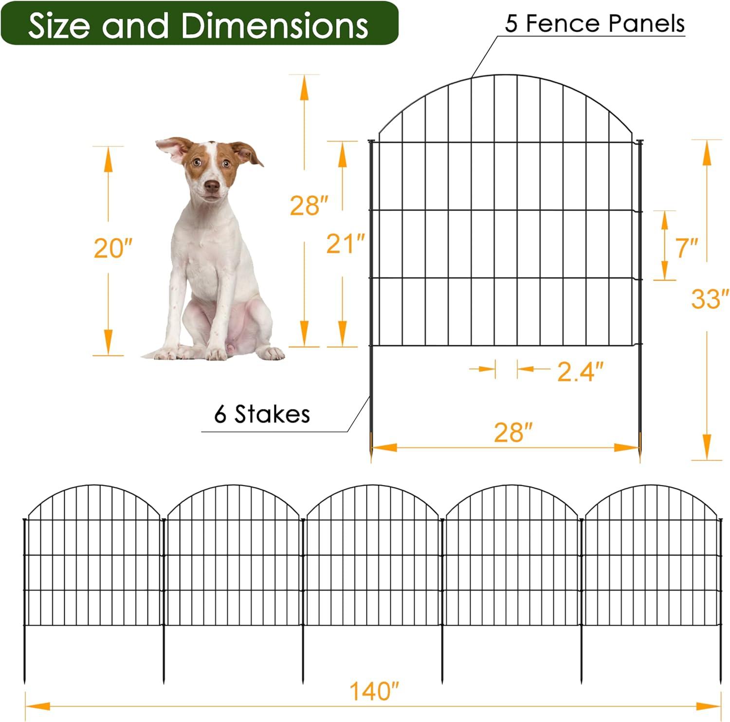 Black Metal Garden Fence Panels with Stakes, 28in x 11.7ft