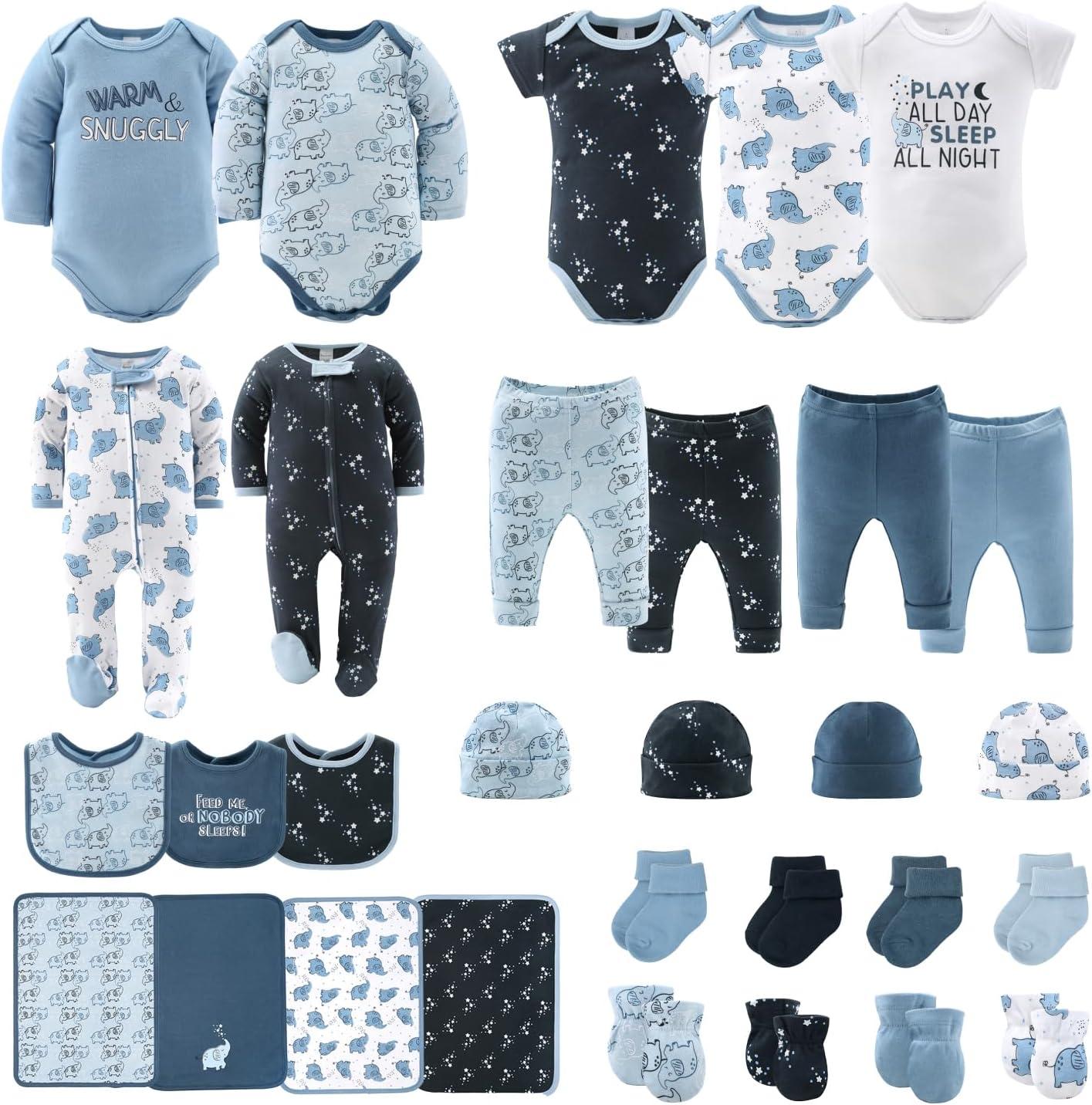 Baby Layette Clothing Gift Set, 30pc - The Peanutshell® Elephant Blue, White Blue, 6-9 Months