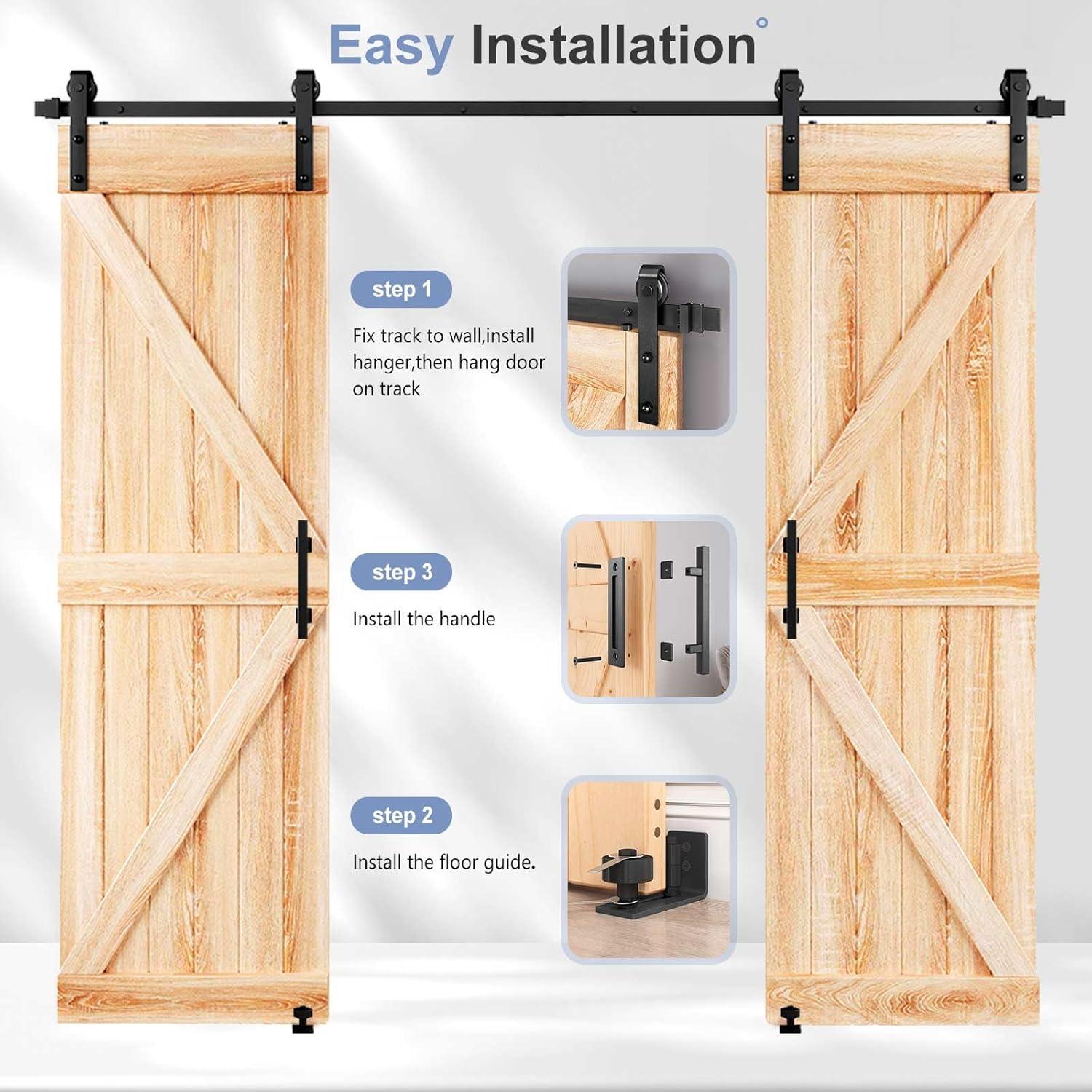 8FT Black Steel Double Sliding Barn Door Hardware Kit