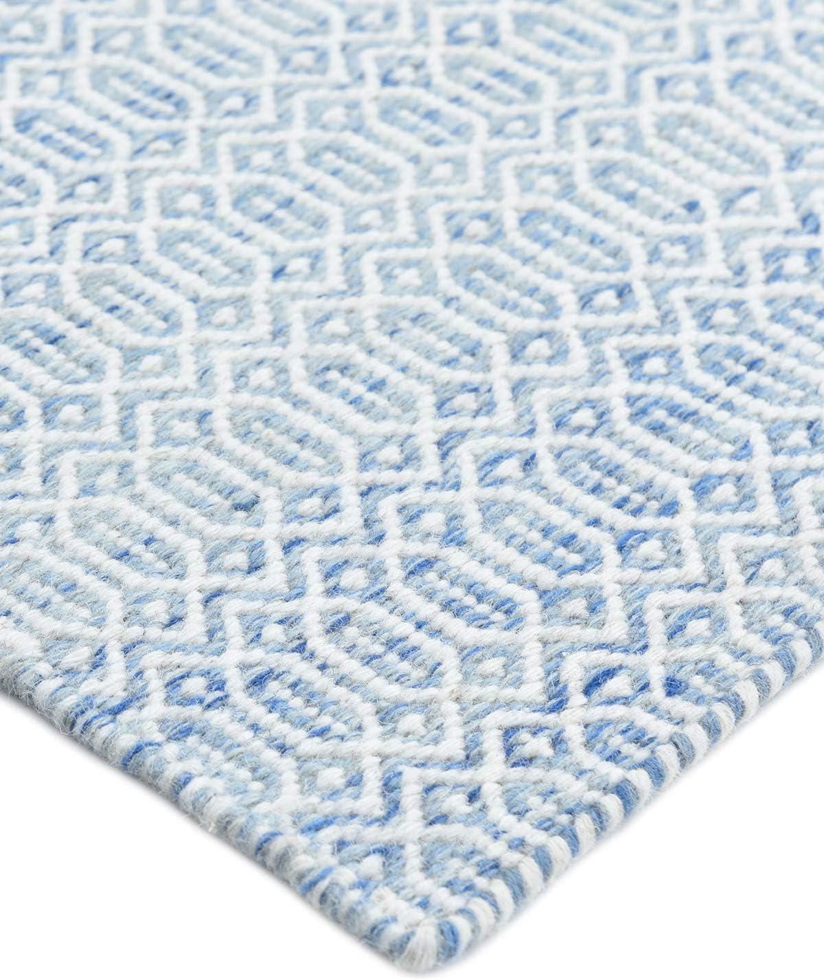 Cloud Blue Geometric Wool Flatweave Rug 6' x 9'