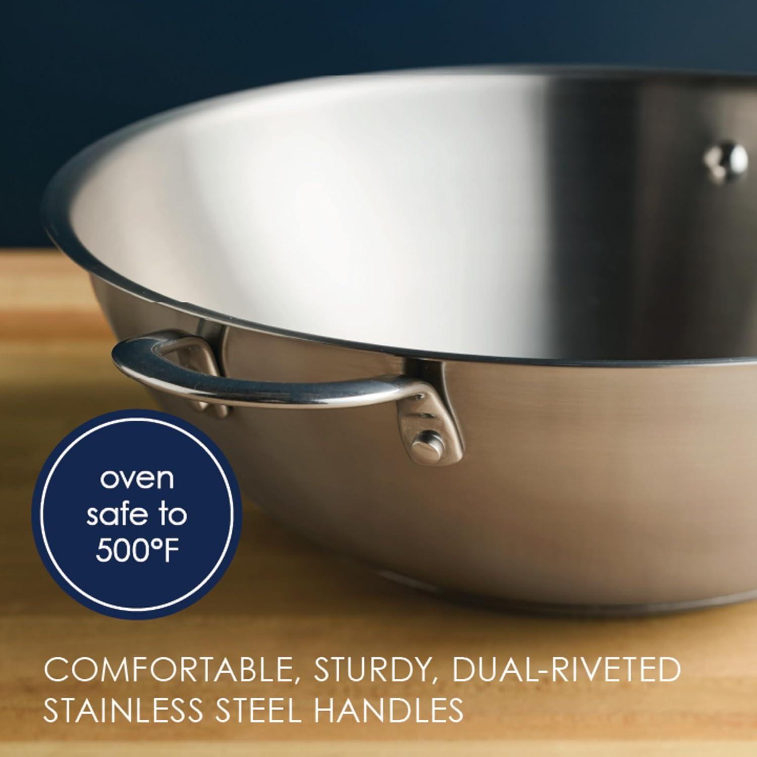 Rachael Ray Professional Stainless Steel Wok/Stir-Fry Pan, Compatible with All Cooktops, Induction Ready, Dishwasher and Metal Utensil Safe, 14 Inch - Stainless Steel