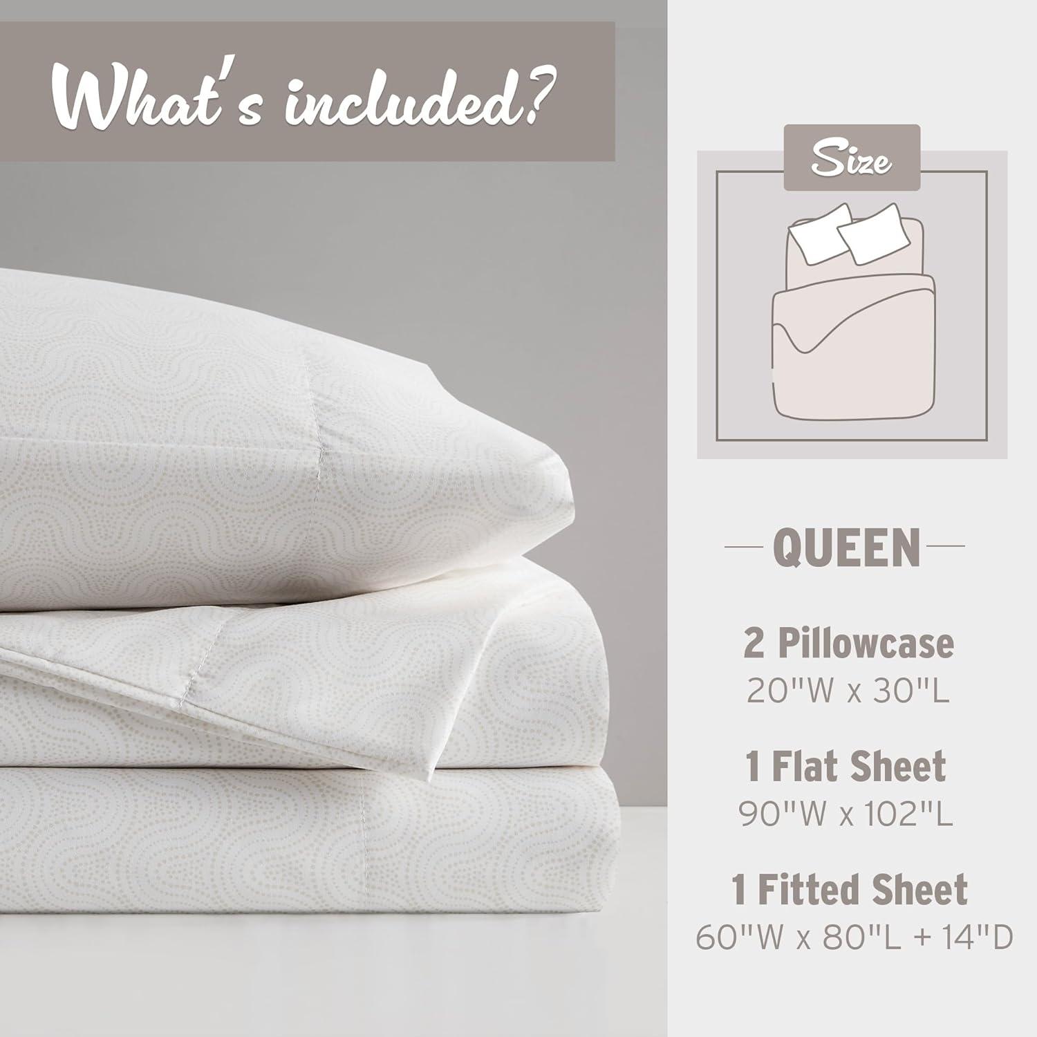 Intelligent Design Queen Print Microfiber All Season Soft Wrinkle Free Sheet Set Beige: Machine Washable, Elastic Fitted Sheet, OEKO-TEX Certified