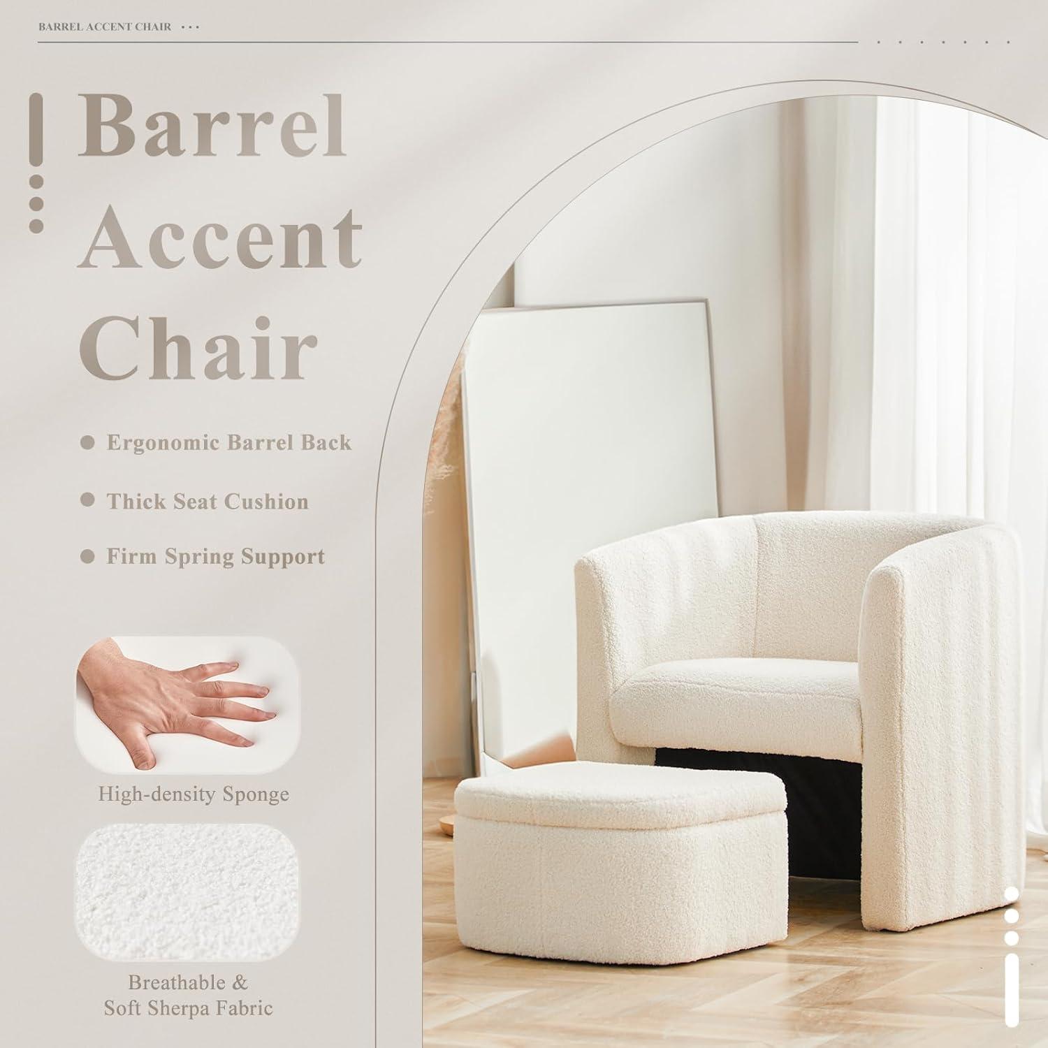 Barrel Chair with Storage Ottoman Set | COLAMY | Cream