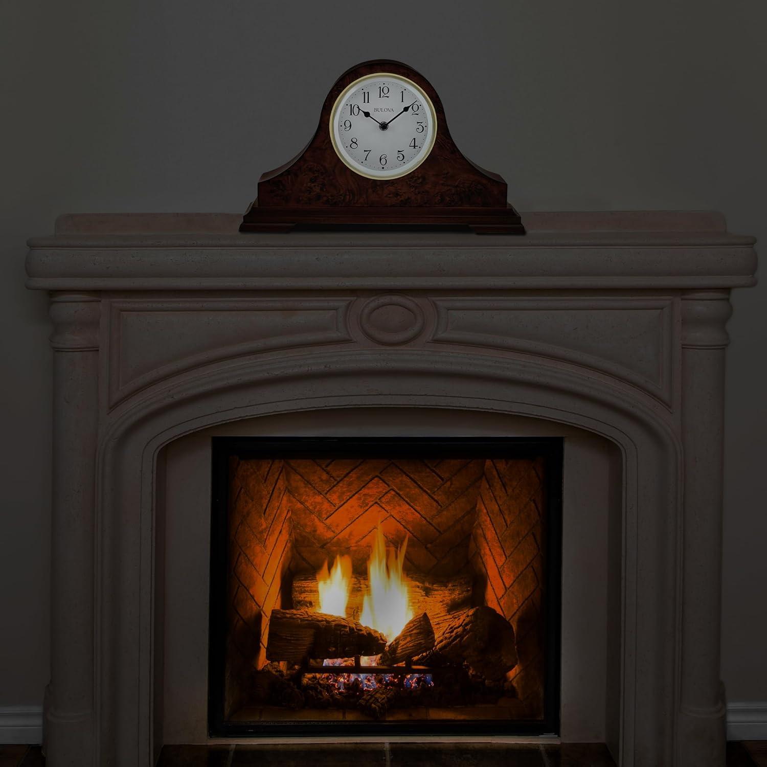 Bulova Chandler Lighted Mantel Clock, Model B1853 | Elegant Design | Illuminated Dial | Quartz Movement | Cherry Wood Finish | Battery Operated