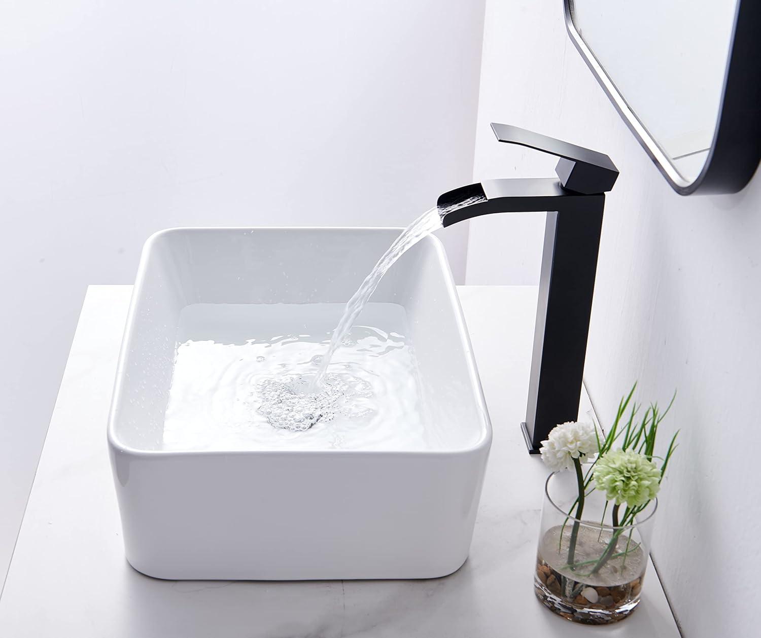 White Rectangular Ceramic Above-Counter Bathroom Sink