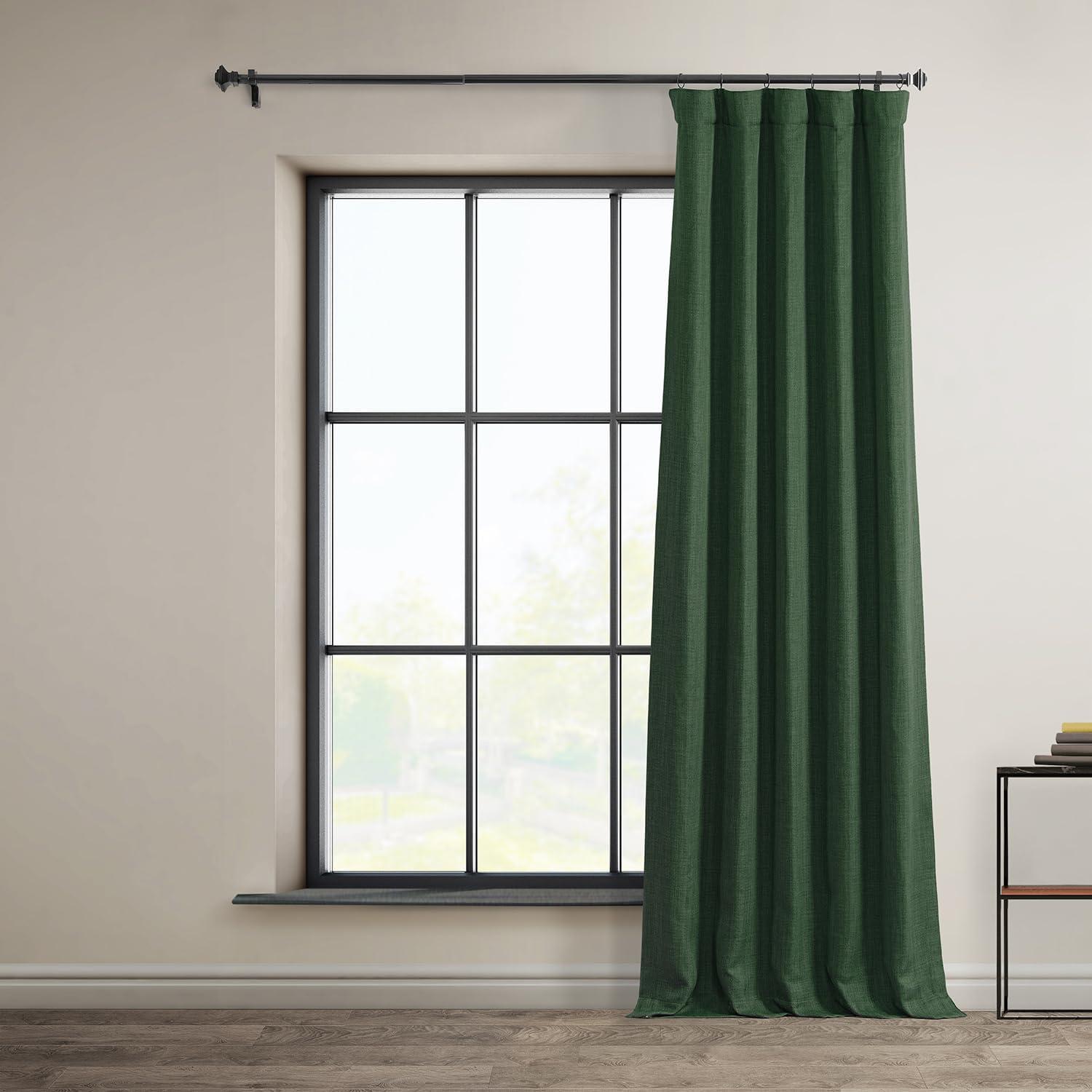 Key Green 84" Faux Linen Room Darkening Curtain Panel