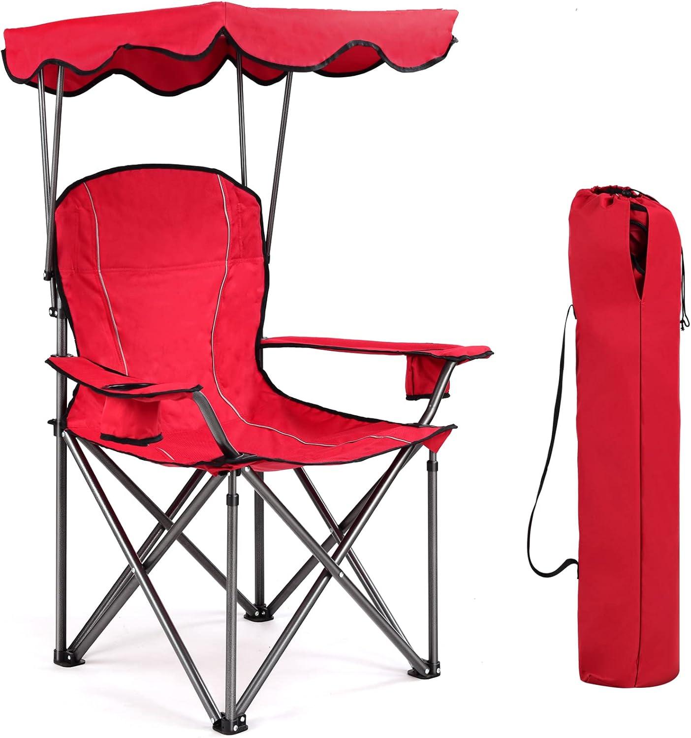 Arlmont & Co. Portable Folding Beach Canopy Chair With Cup Holders