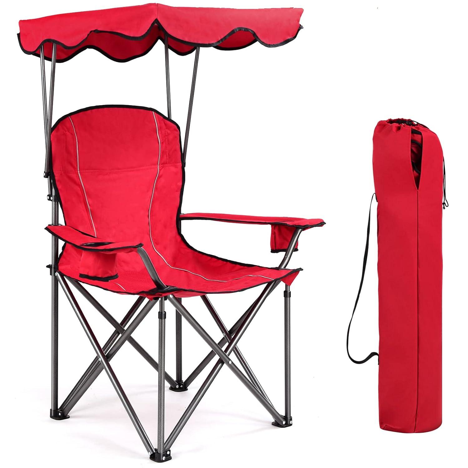 Arlmont & Co. Portable Folding Beach Canopy Chair With Cup Holders